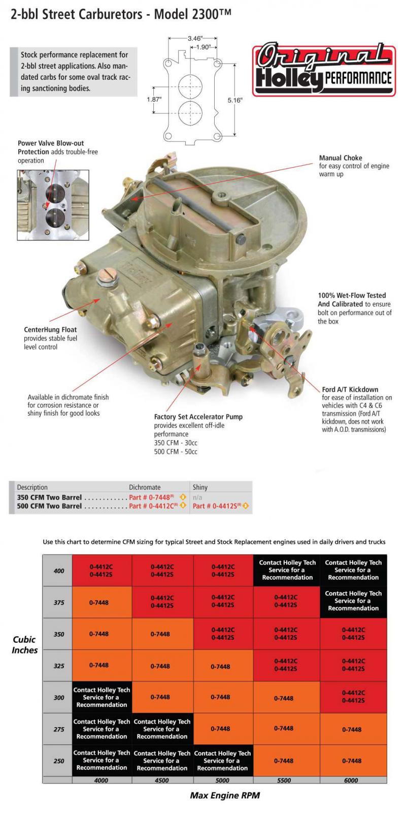 Performance 2BBL Carburetor 500 CFM 2300 Shiny Gasoline Holley