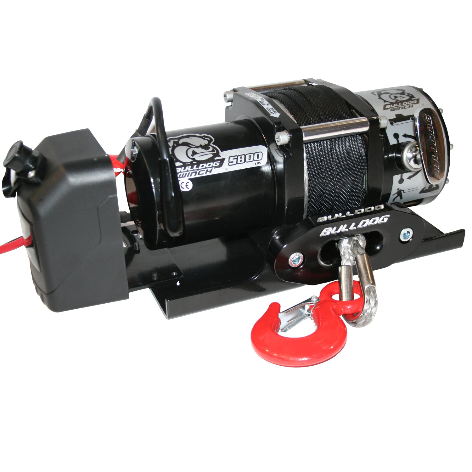 5,800 LB Trailer Winch 55 Ft Synthetic Rope Roller Fairlead Mount Plate Low Profile Bulldog Winch