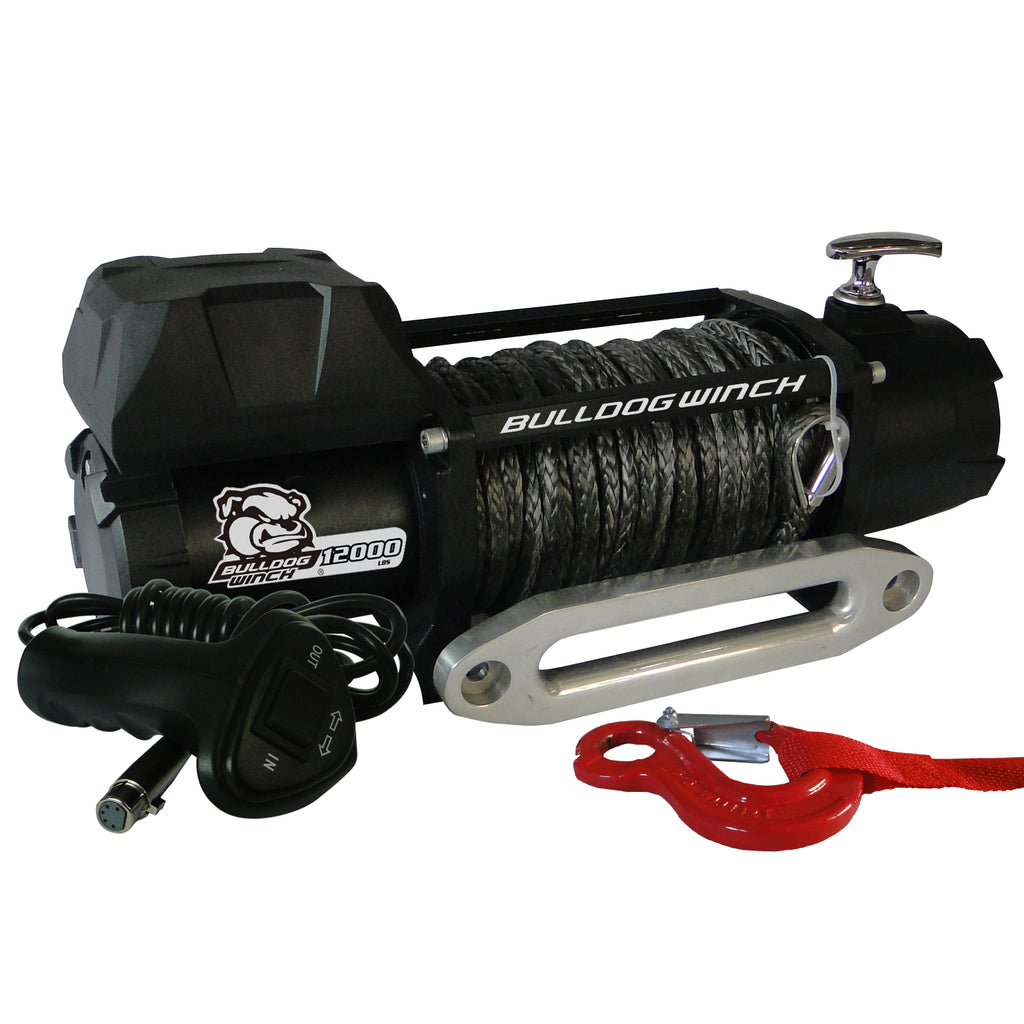 12,00 LB Winch 100 Ft Synthetic Rope 6.0hp Series Wound Motor Roller Fairlead Bulldog Winch