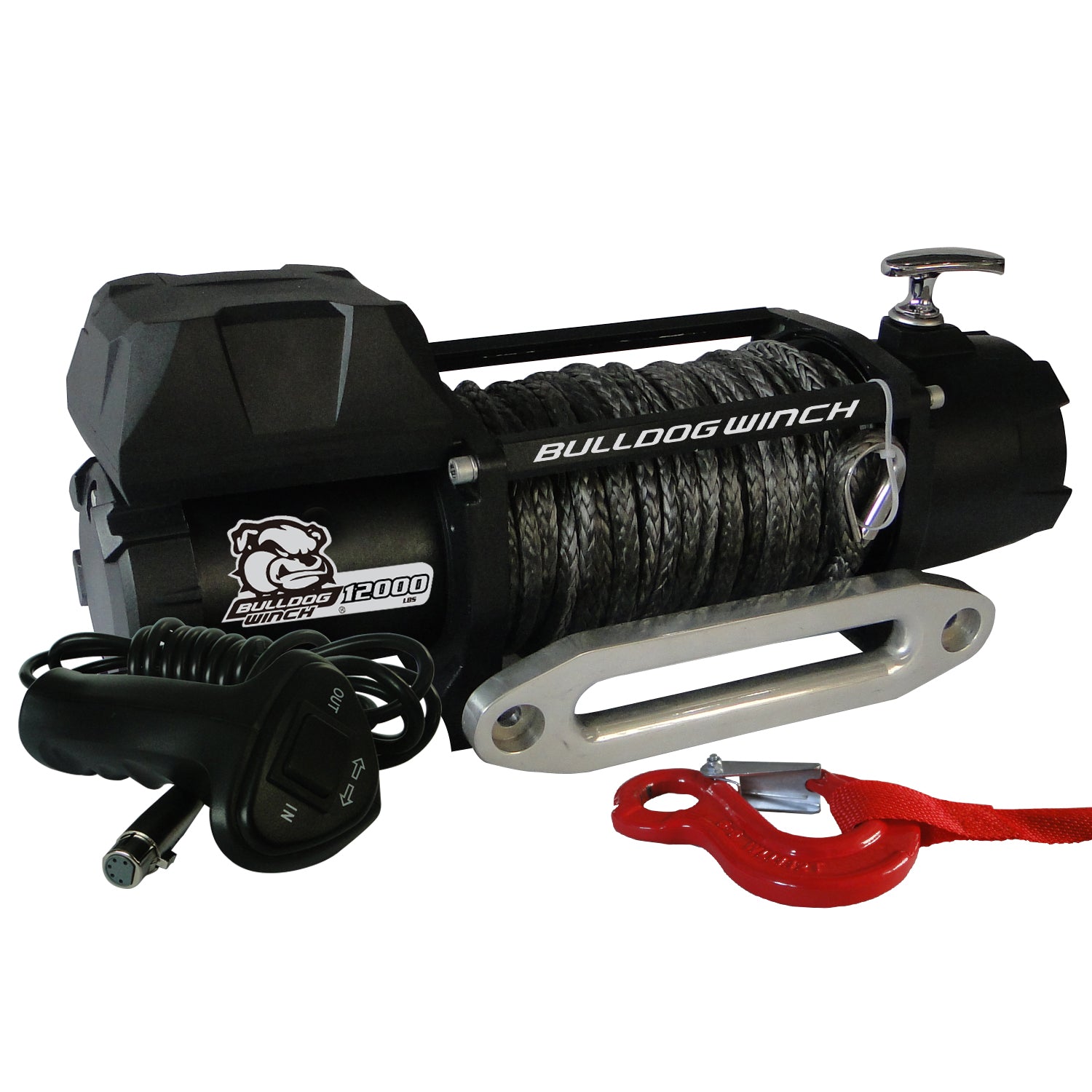 12,00 LB Winch 100 Ft Synthetic Rope 6.0hp Series Wound Motor Roller Fairlead Bulldog Winch