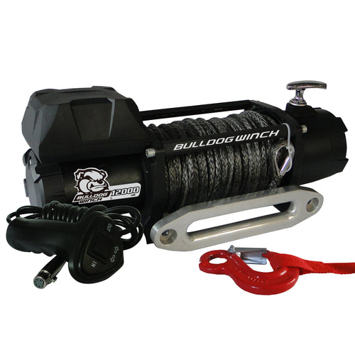 12,00 LB Winch 100 Ft Synthetic Rope 6.0hp Series Wound Motor Roller Fairlead Bulldog Winch