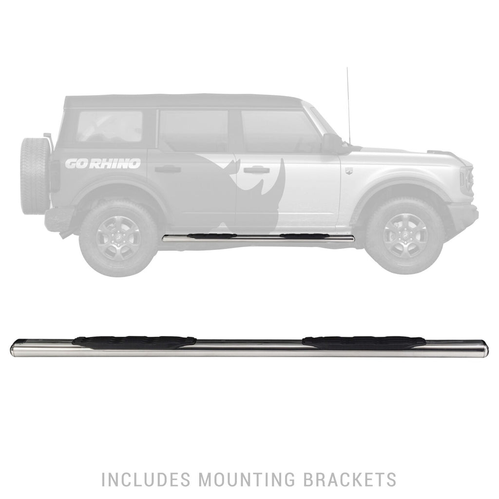 5 Inch 1000 Series Side Steps with Mounting Brackets Kit Polished Stainless Steel 2021-2025 Ford Bronco Go Rhino