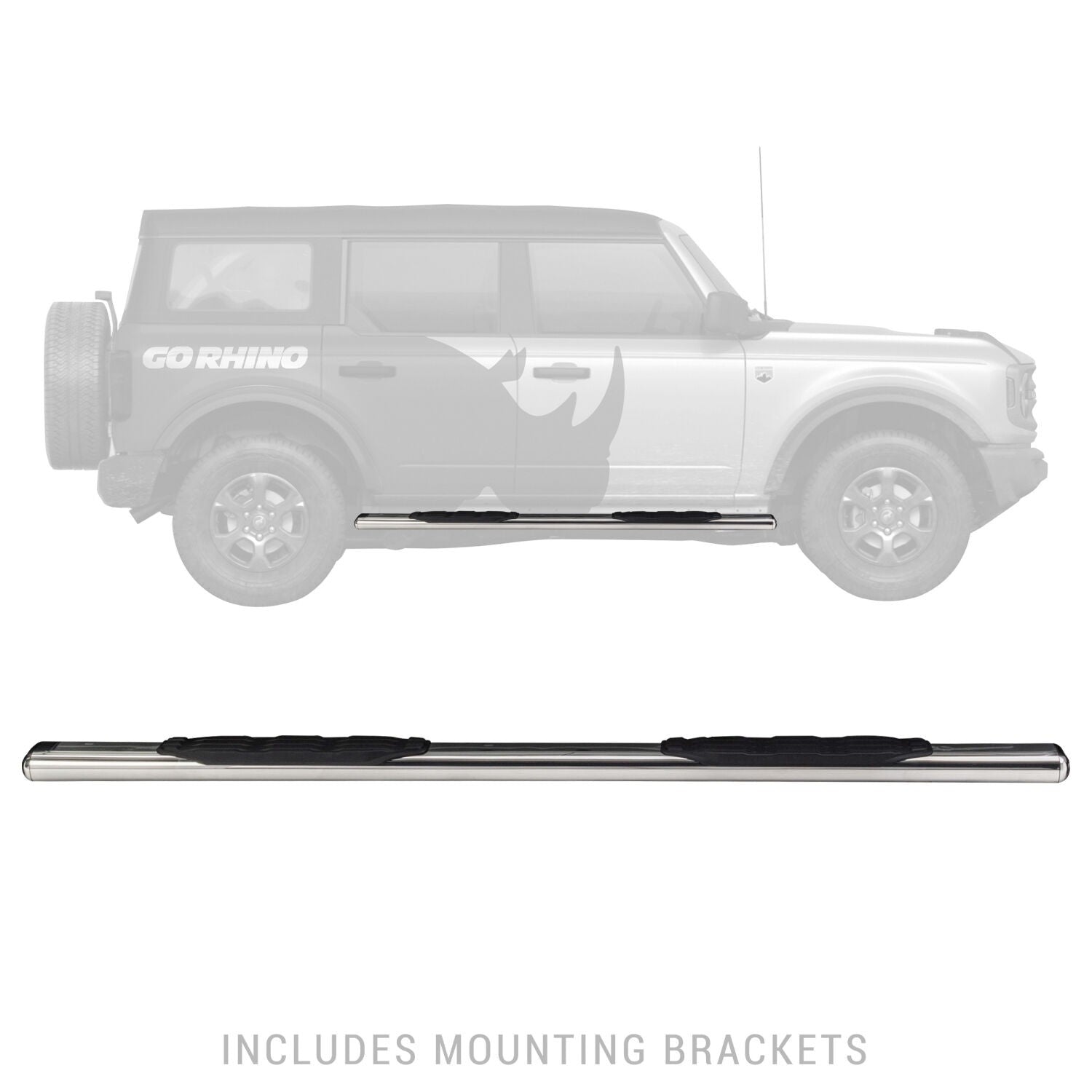 5 Inch 1000 Series Side Steps with Mounting Brackets Kit Polished Stainless Steel 2021-2025 Ford Bronco Go Rhino
