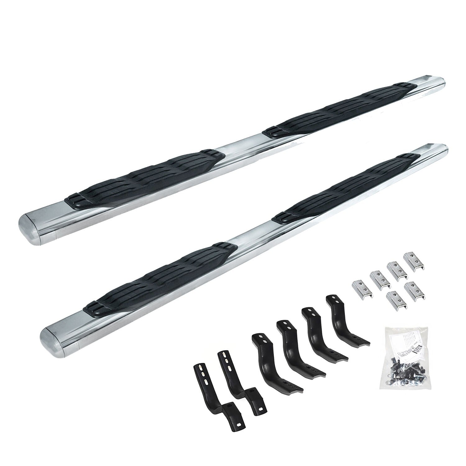 5 Inch 1000 Series Side Steps with Mounting Brackets Kit Polished Stainless Steel 2018-2026 Jeep Wrangler Go Rhino