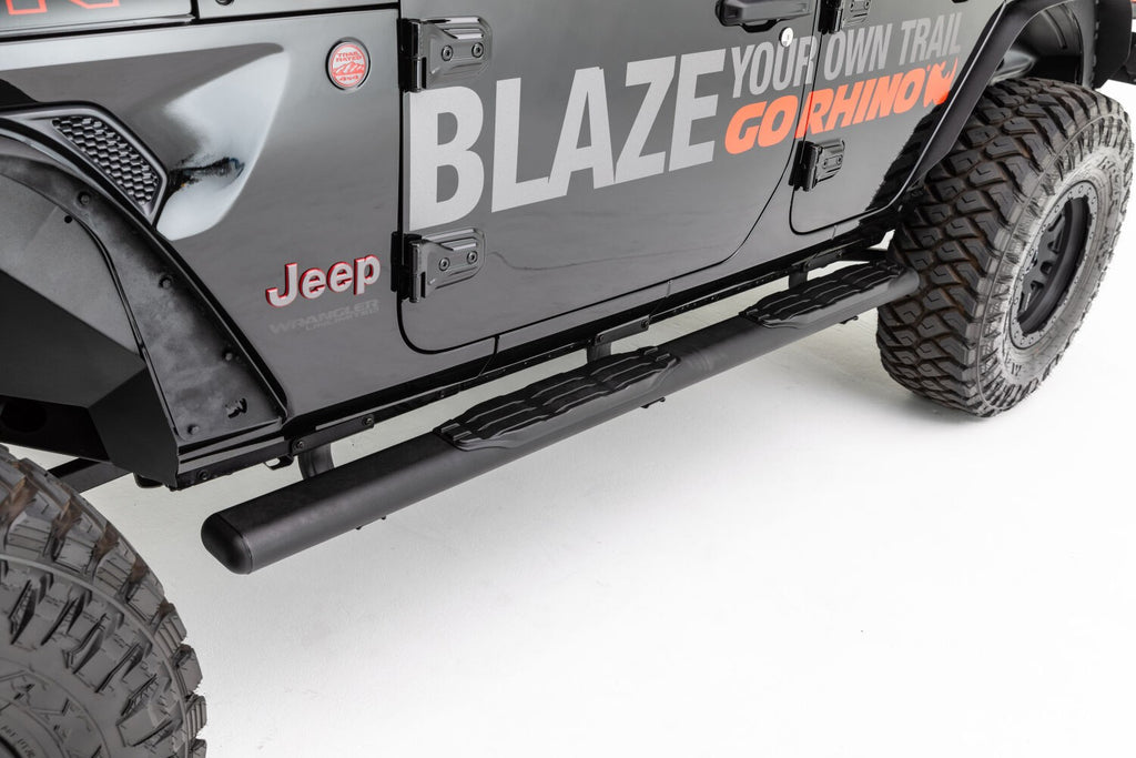 5 Inch 1000 Series Side Steps with Mounting Brackets Kit Textured Black 2018-2026 Jeep Wrangler Go Rhino