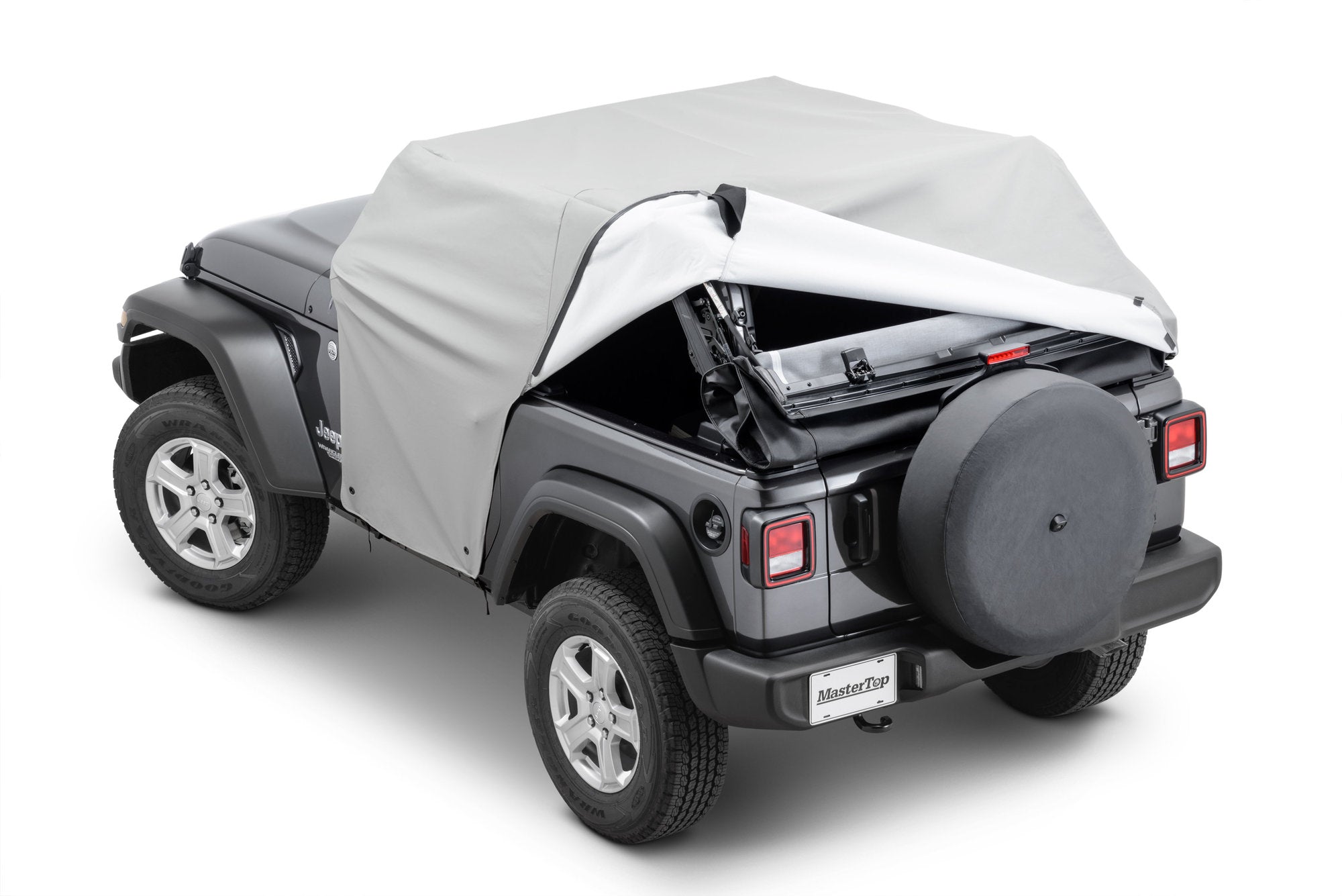 Full Door Cab Cover 2018-2024 Jeep JL Wrangler 2Dr W/Factory Soft Top Folded Down Gray Denim MasterTop