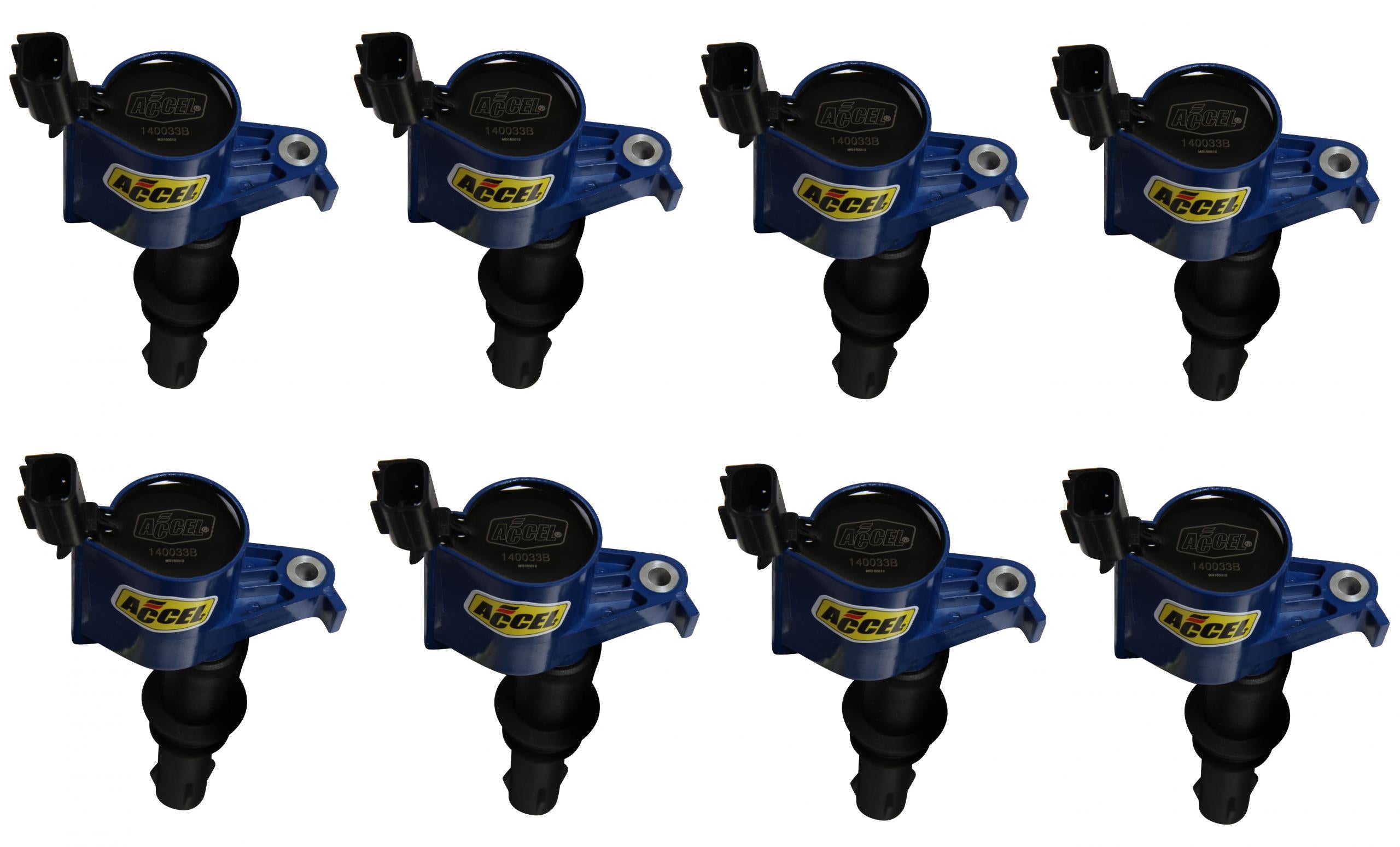 Direct Ignition Coil Kit Supercoil 2004-2008 Ford 4.6L/5.4L/6.8L 3-Valve- Blue 8-Pack Supercoil With Shorter Black Boot For 2004-2008 Ford Modular 3V 4.6L/ 5.4L / 6.8L V10 Engines ACCEL