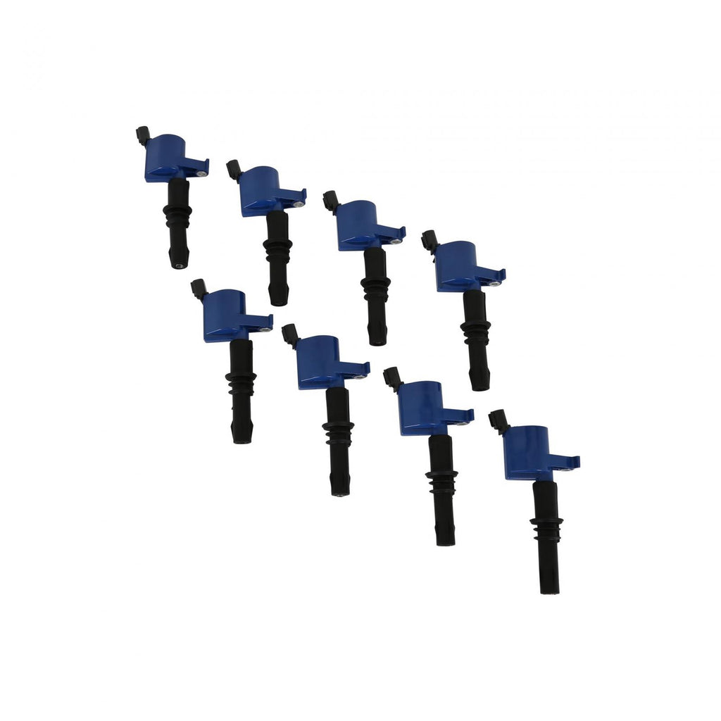 Direct Ignition Coil Kit Supercoil 2004-2008 Ford 4.6L/5.4L/6.8L 3-Valve- Blue 8-Pack Supercoil With Shorter Black Boot For 2004-2008 Ford Modular 3V 4.6L/ 5.4L / 6.8L V10 Engines ACCEL
