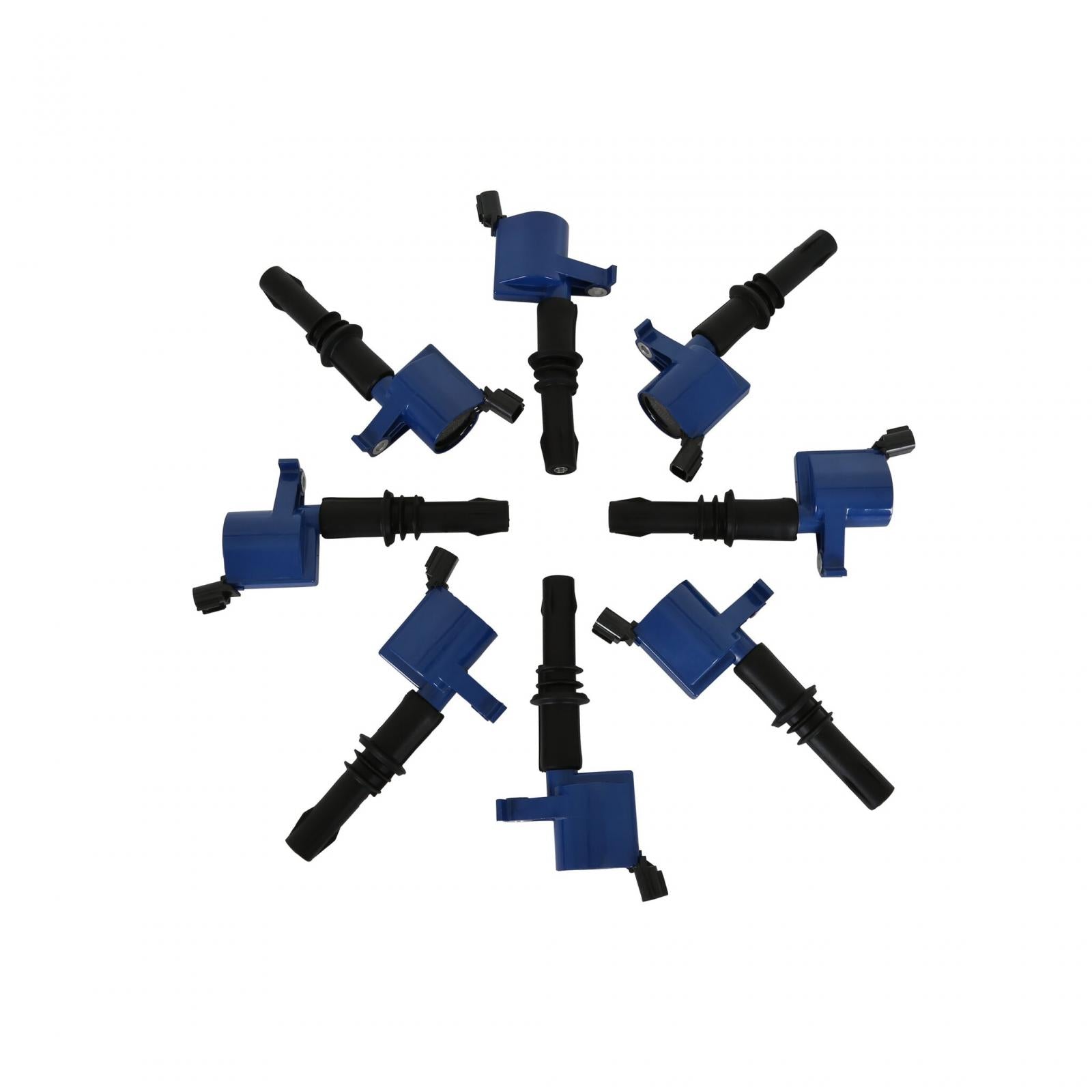 Direct Ignition Coil Kit Supercoil 2004-2008 Ford 4.6L/5.4L/6.8L 3-Valve- Blue 8-Pack Supercoil With Shorter Black Boot For 2004-2008 Ford Modular 3V 4.6L/ 5.4L / 6.8L V10 Engines ACCEL