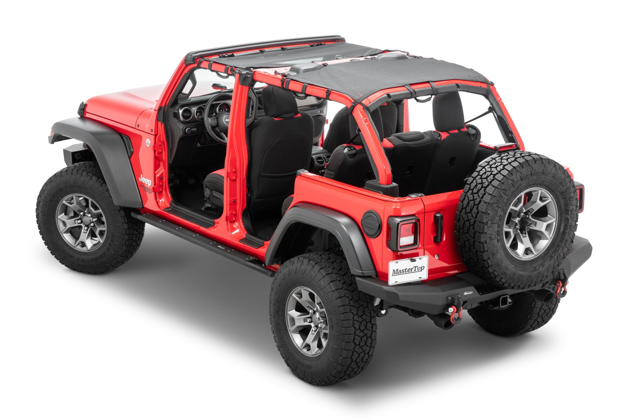 Mesh Bimini Top Plus with Integrated Grab Handle, 18-Present Jeep JLU Wrangler 4 Door, Black MasterTop