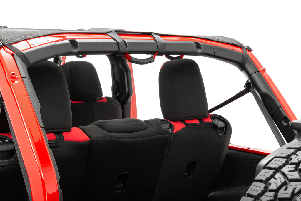 Mesh Bimini Top Plus with Integrated Grab Handle, 18-Present Jeep JLU Wrangler 4 Door, Black MasterTop