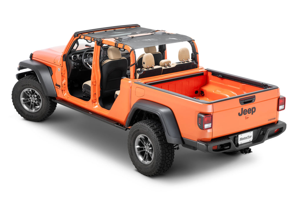 Mesh Bimini Top Plus with Integrated Grab Handle, 20-Present Jeep JT Gladiator 4 Door, Black MasterTop