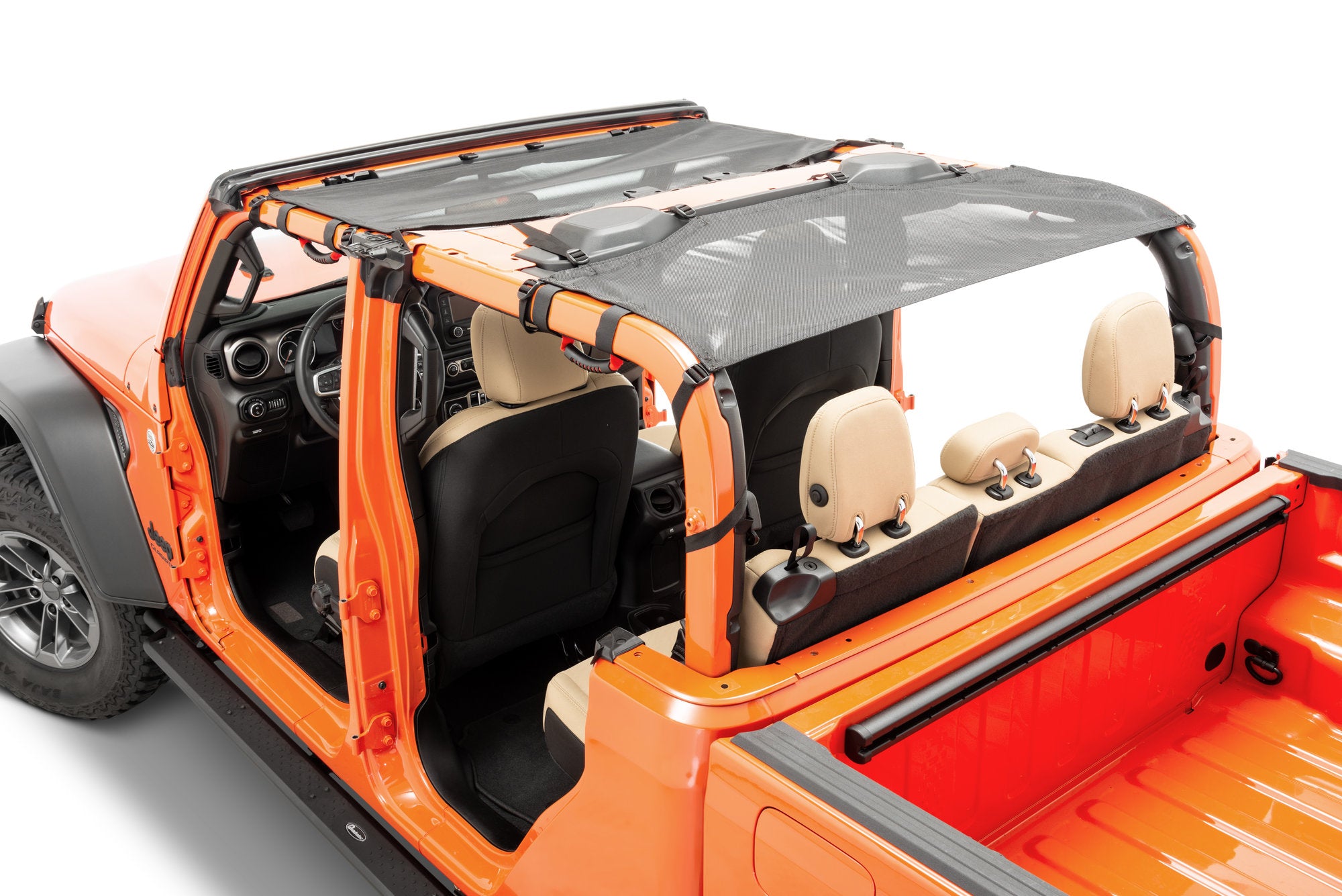 Mesh Bimini Top Plus with Integrated Grab Handle, 20-Present Jeep JT Gladiator 4 Door, Black MasterTop