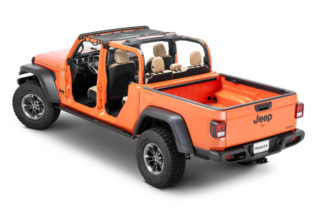 Mesh Bimini Top Plus with Integrated Grab Handle, 18-Present Jeep JL Wrangler 2 and 4 Door and Gladiator, Black/Red GH MasterTop