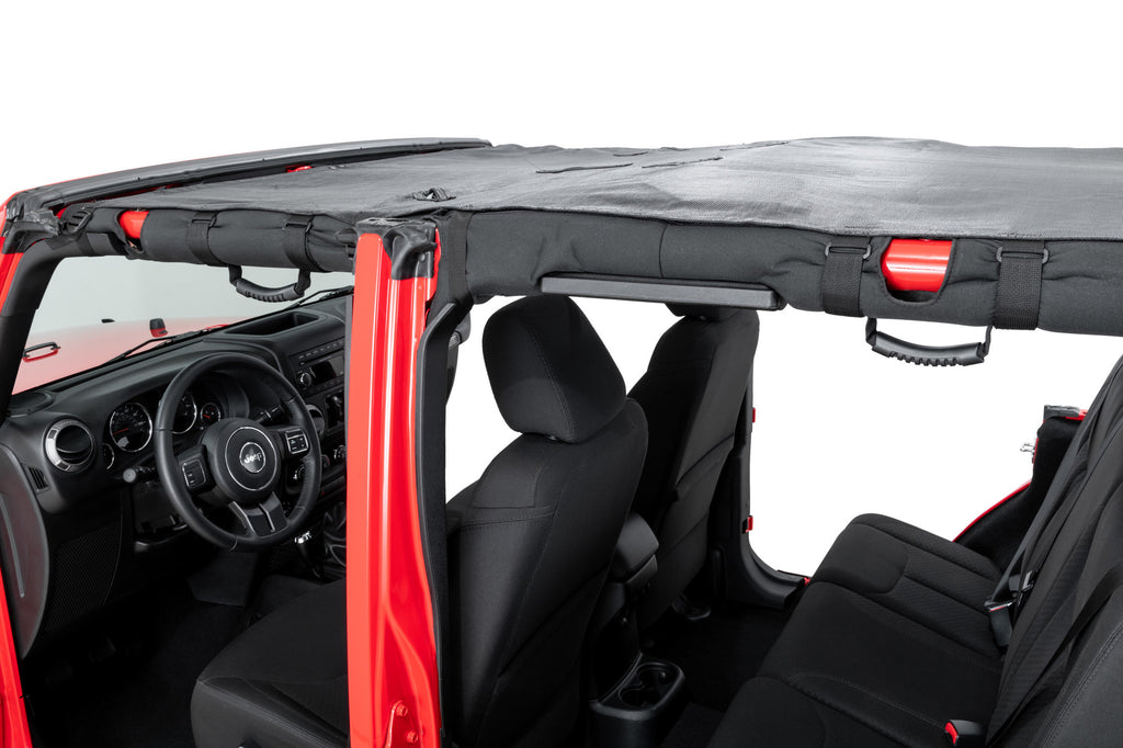 Mesh Bimini Top Plus with Integrated Grab Handle, 07-18 Jeep JK Wrangler 4 Door, Black MasterTop