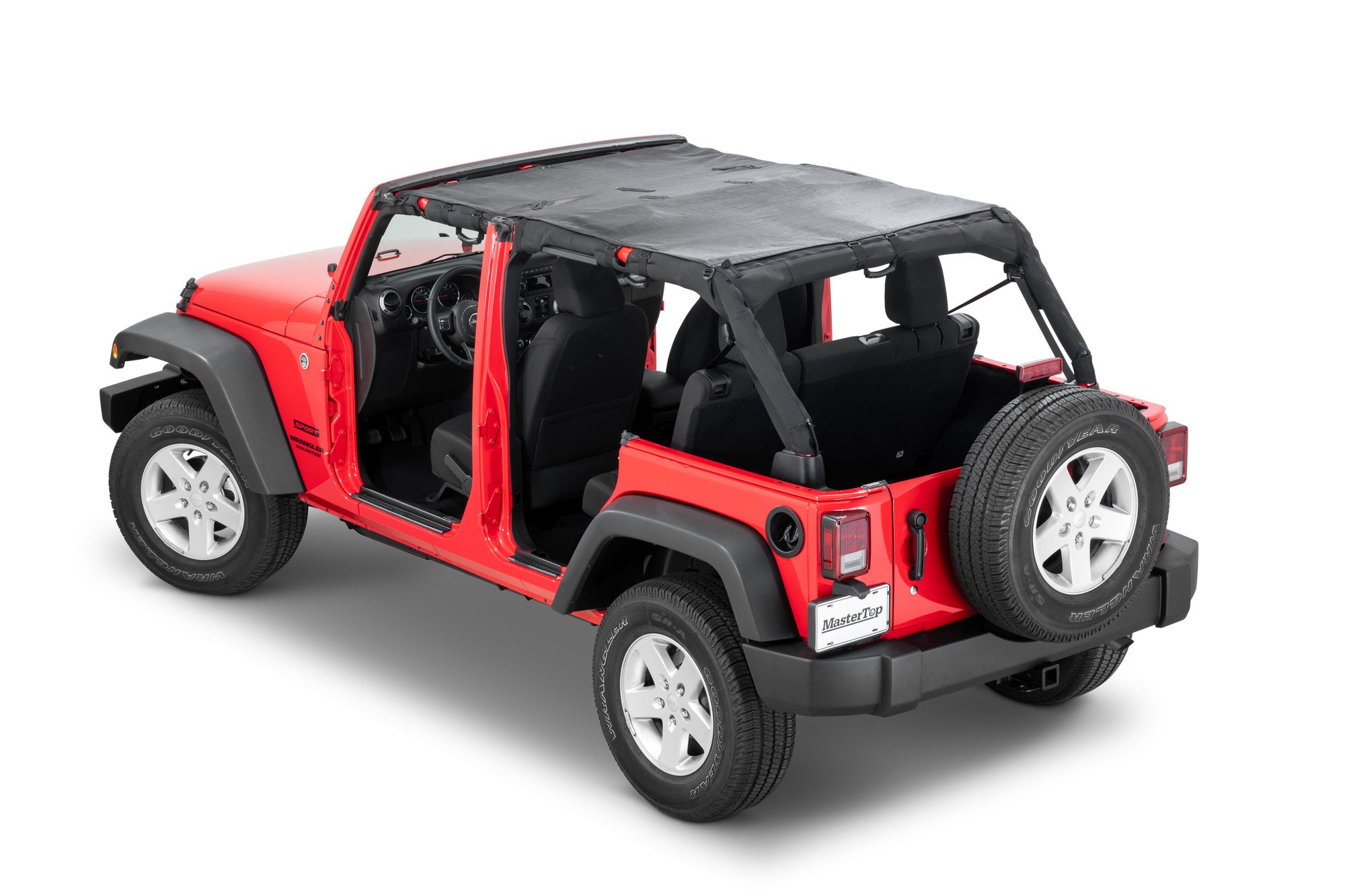 Mesh Bimini Top Plus with Integrated Grab Handle, 07-18 Jeep JK Wrangler 4 Door, Black/Red GH MasterTop