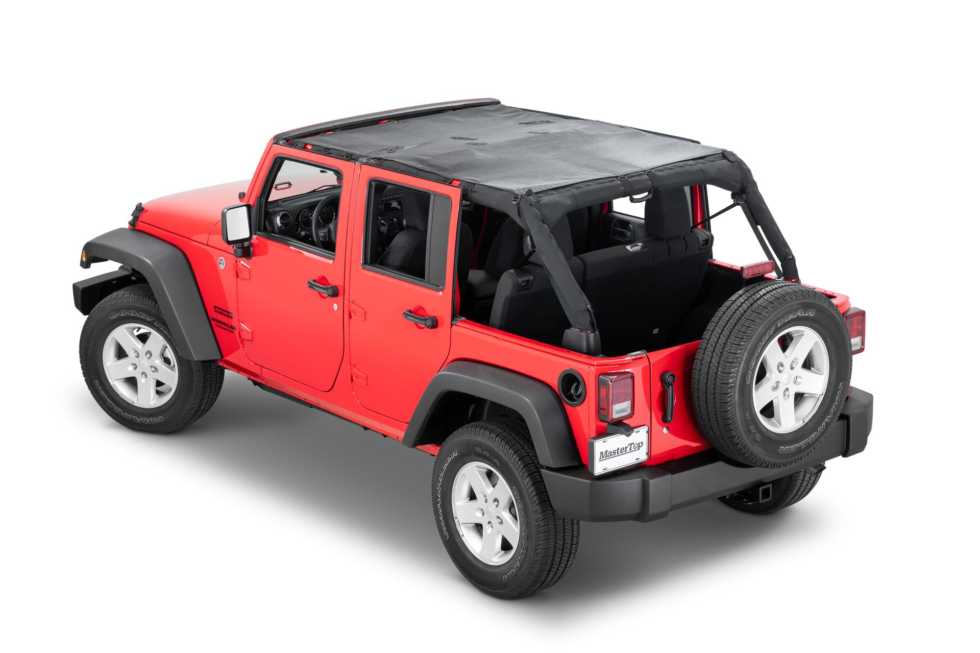 Mesh Bimini Top Plus with Integrated Grab Handle, 07-18 Jeep JK Wrangler 4 Door, Black/Red GH MasterTop