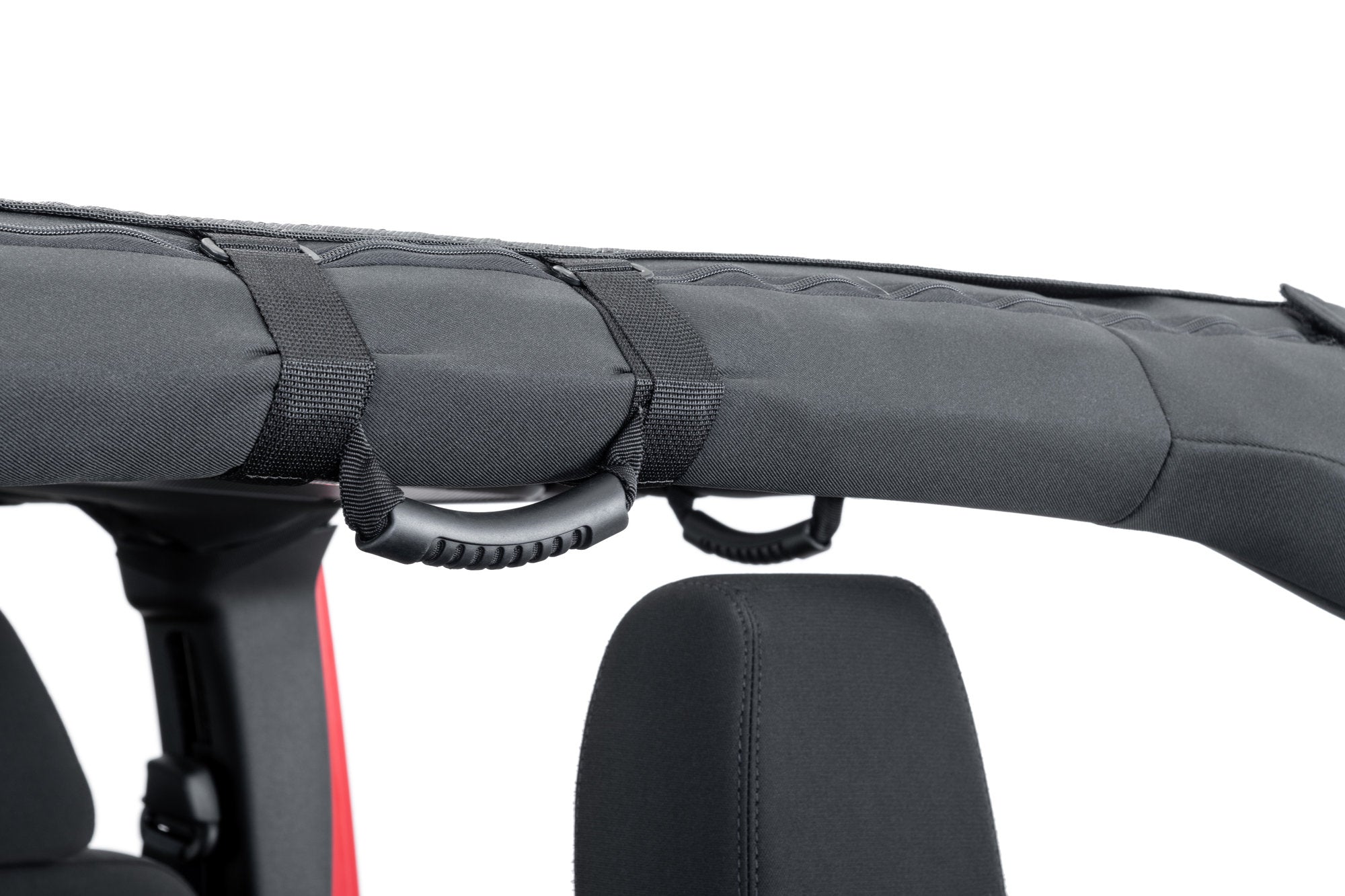 Mesh Bimini Top Plus with Integrated Grab Handle, 07-18 Jeep JK Wrangler 4 Door, Black/Red GH MasterTop