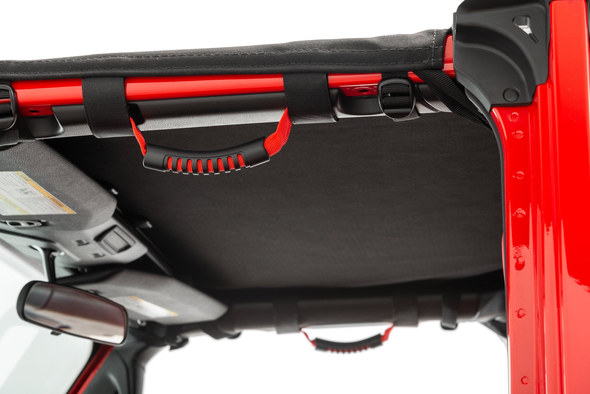 Bimini Top Plus with Integrated Grab Handle, 92-95 Jeep Wrangler, Black Diamond/Red GH MasterTop