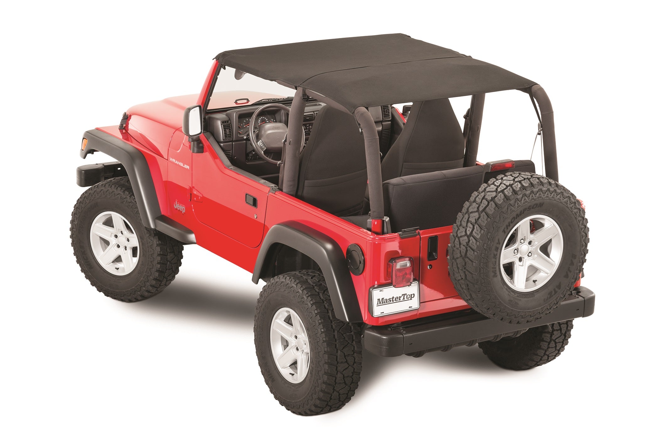 Bimini Top Plus with Integrated Grab Handle, 97-06 Jeep Wrangler, MasterTwill/Red GH MasterTop