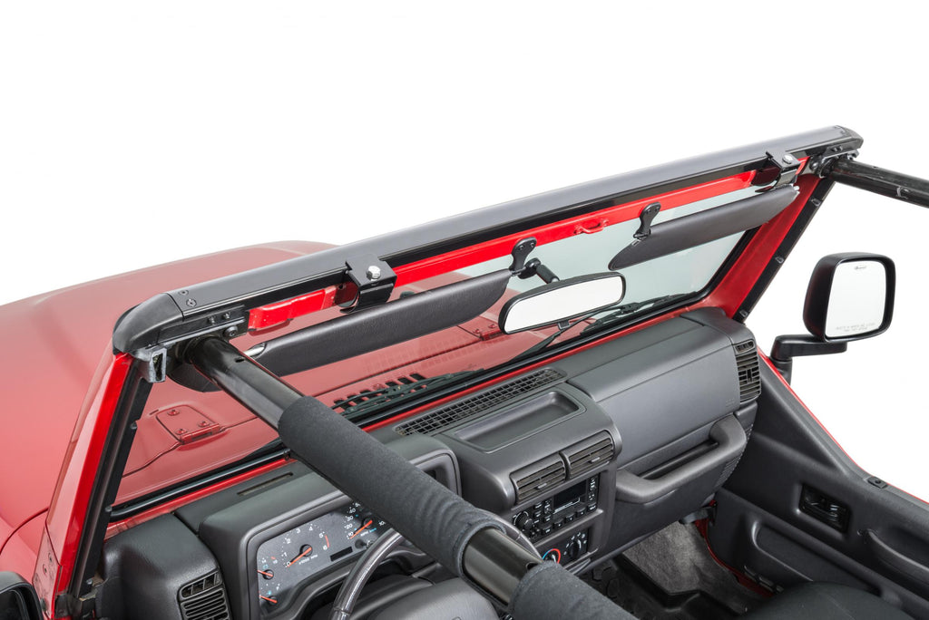 Jeep TJ No Drill Windshield Header For 97-06 Wrangler TJ Black MasterTop