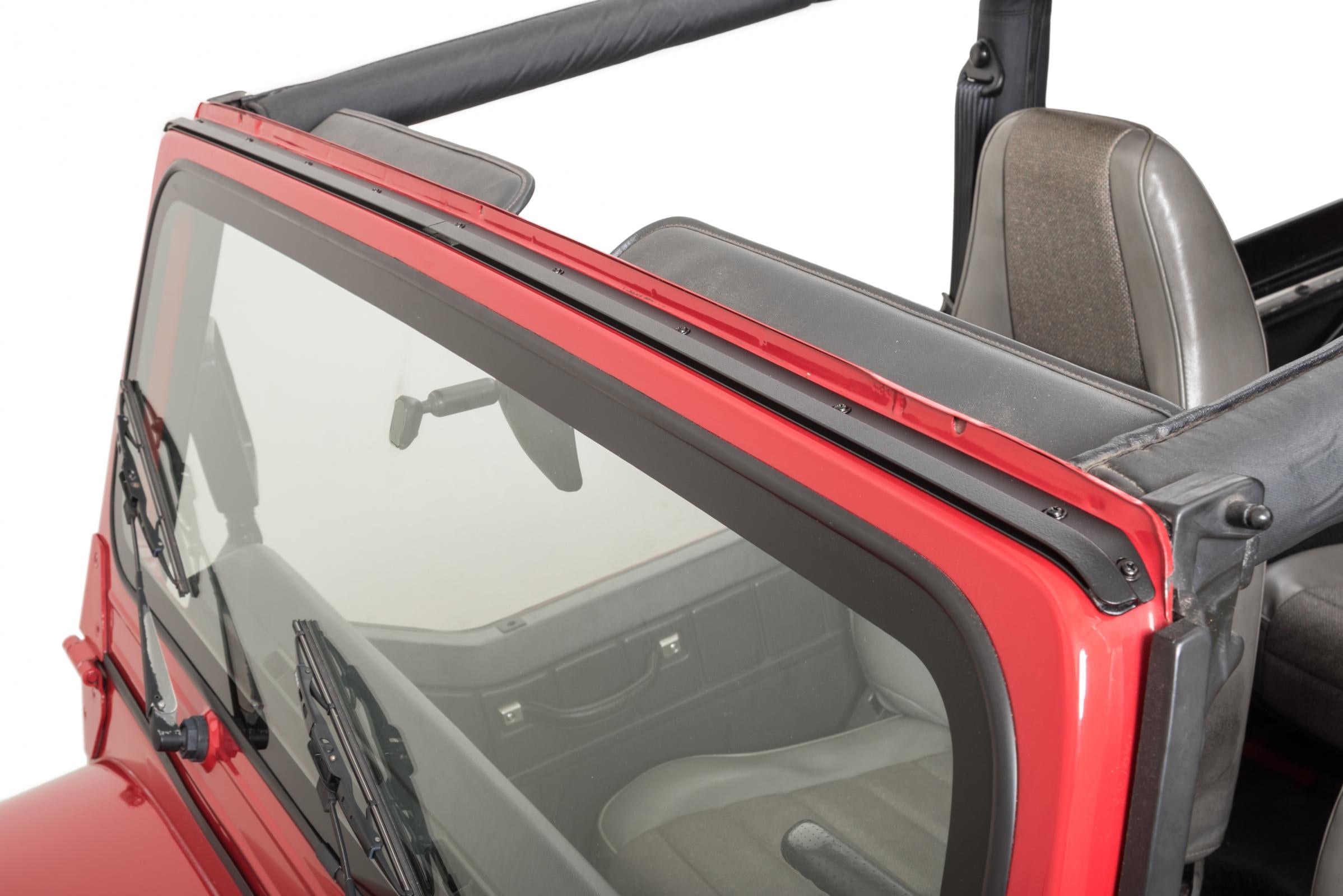 Jeep TJ No Drill Windshield Header For 97-06 Wrangler TJ Black MasterTop