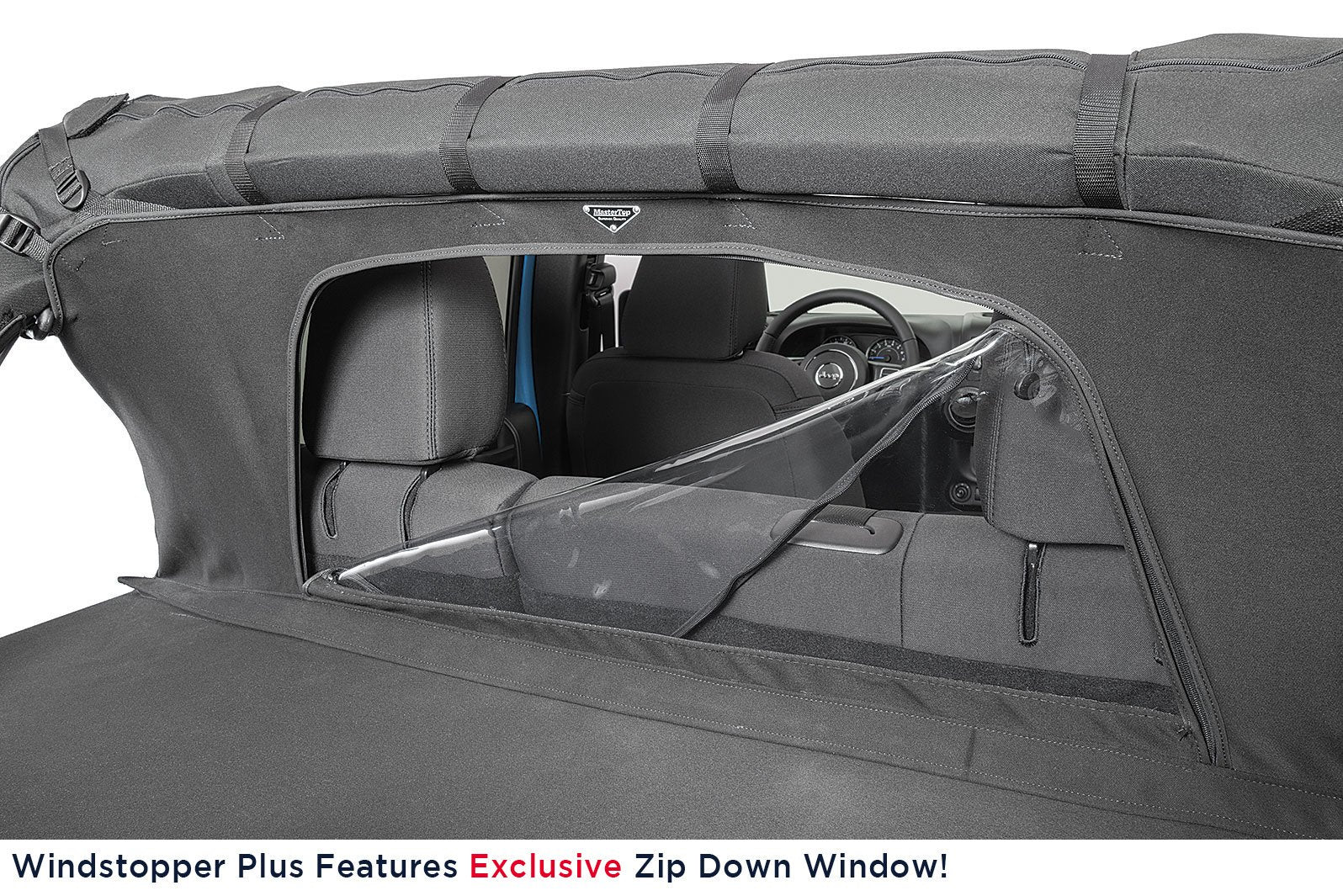Jeep JK Combo For Soft Top Equipped Cable Style Bimini Top Plus 07-09 Wrangler JK 4 Door w/s Header Includes Conversion Kit WindStopper Plus and Tonneau MasterTwill MasterTop