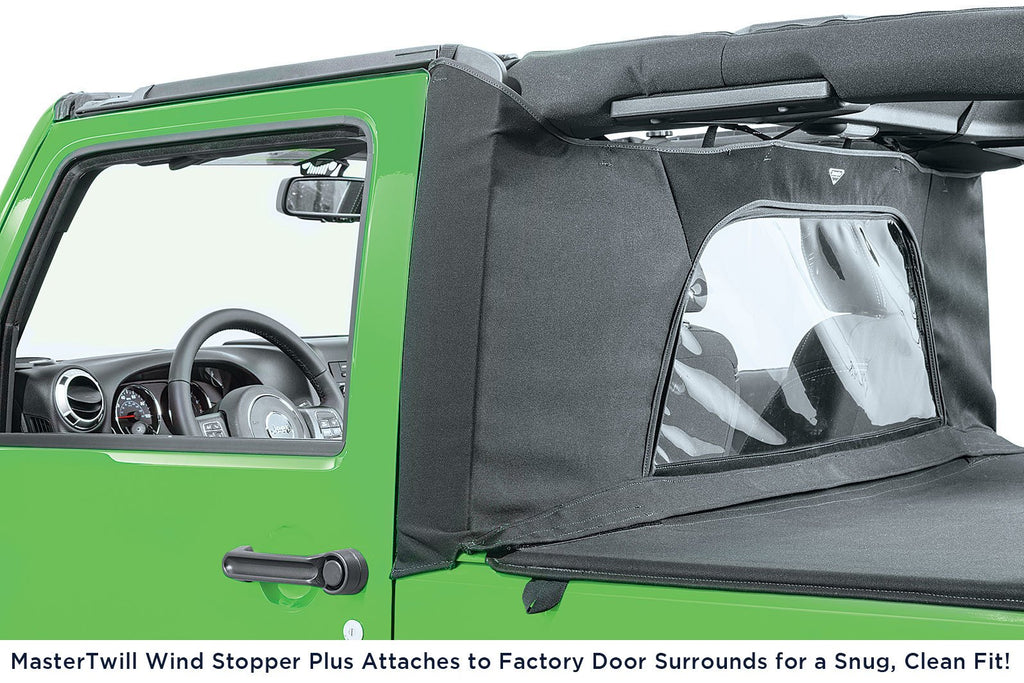 Jeep JK Combo For Soft Top Equipped Cable Style Bimini Top For 10-18 Wrangler JK 2 Door w/s Header WindStopper Plus and Tonneau MasterTop