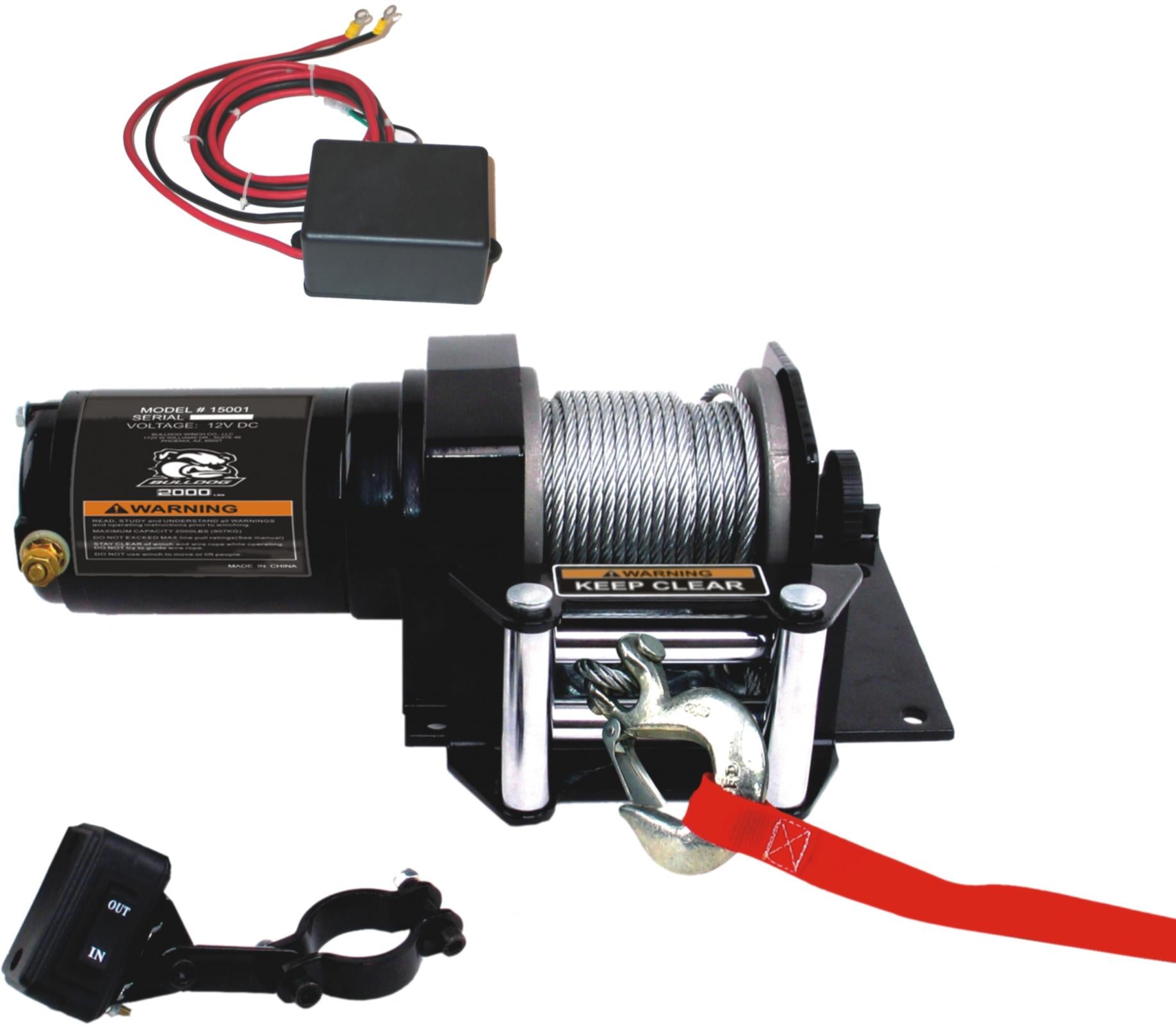 2,000 LB ATV Winch 50 Ft Wire Rope W/Mini Rocker Switch Mounting Channel Roller Fairlead Bulldog Winch