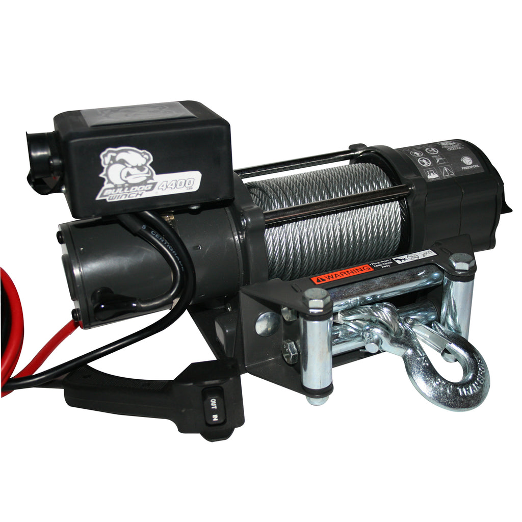 4,400 LB Trailer/Utility Winch 55 Ft Wire Rope Roller Fairlead Mount Plate Bulldog Winch