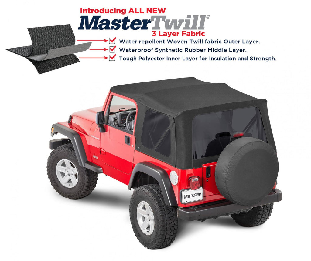  Jeep Replacement Top No Doorskins Tinted Glass For 97-06 Wrangler TJ Black MasterTwill MasterTop