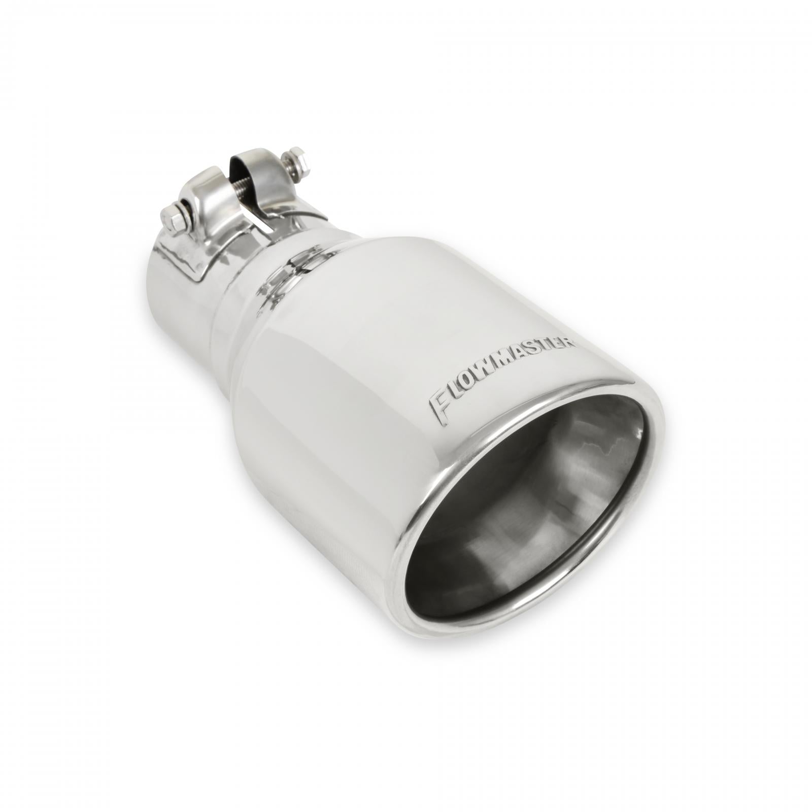 Exhaust Tip Exhaust Tip 4.00 Inch Rolled Angle Polished SS Fits 2.50 Inch Tubing Clamp On Flowmaster