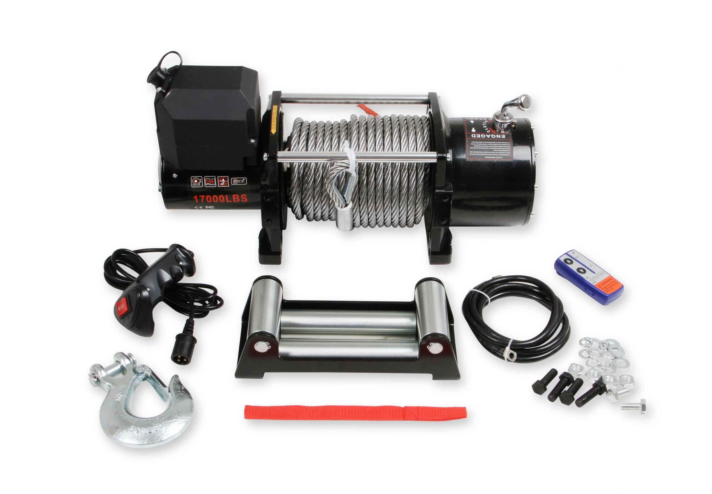 17,000 Lbs 12 Volt Electric Winch w/ Metal Cable & Roller Fairlead Anvil Off-Road