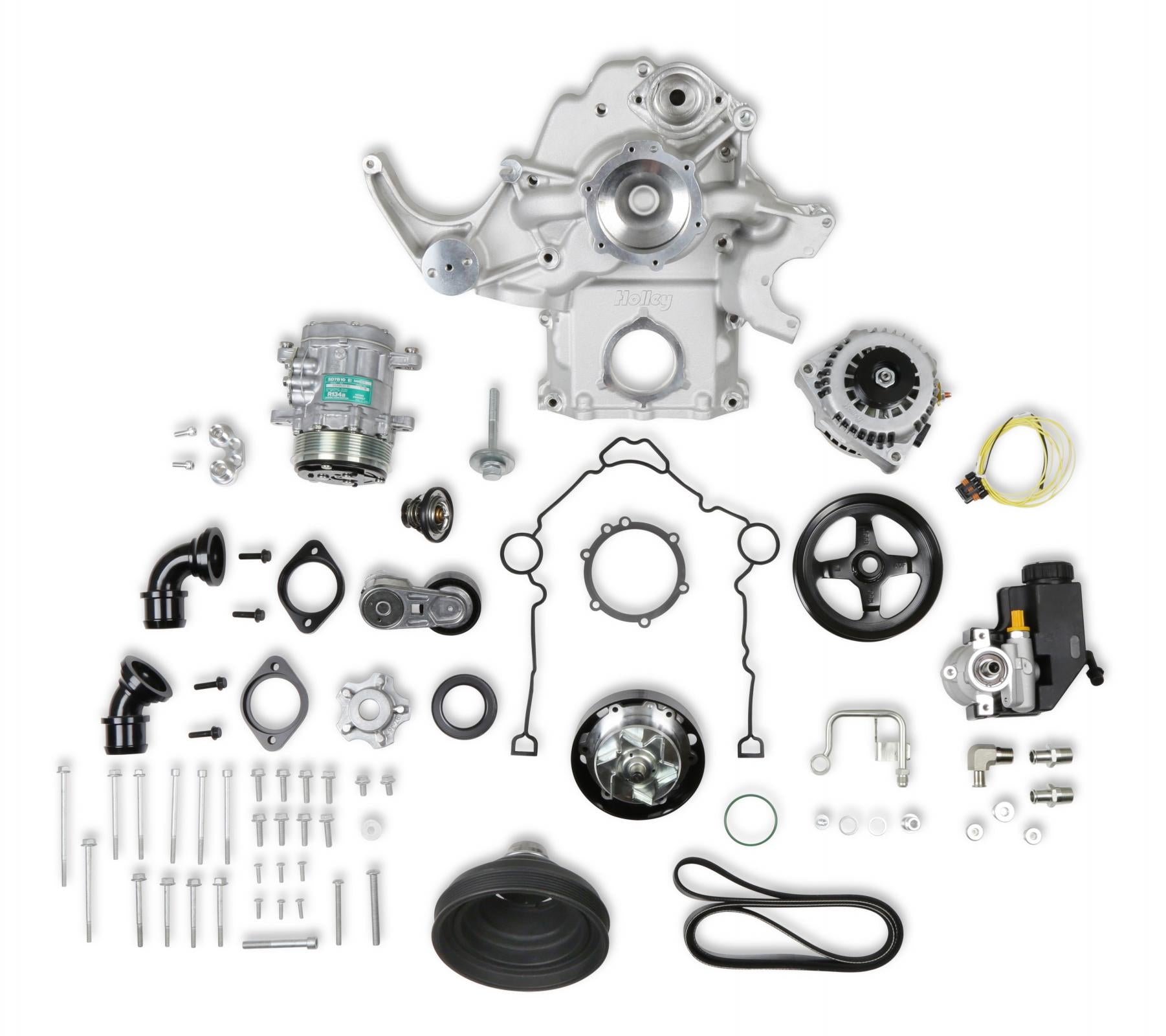 Mid-Mount Complete Accessory System Gen III Hemi Engine Non VVT Fits 2003-2008 5.7L & 2005-2010 6.1L Engines Natural Cast Finish Factory Style Damper Holley