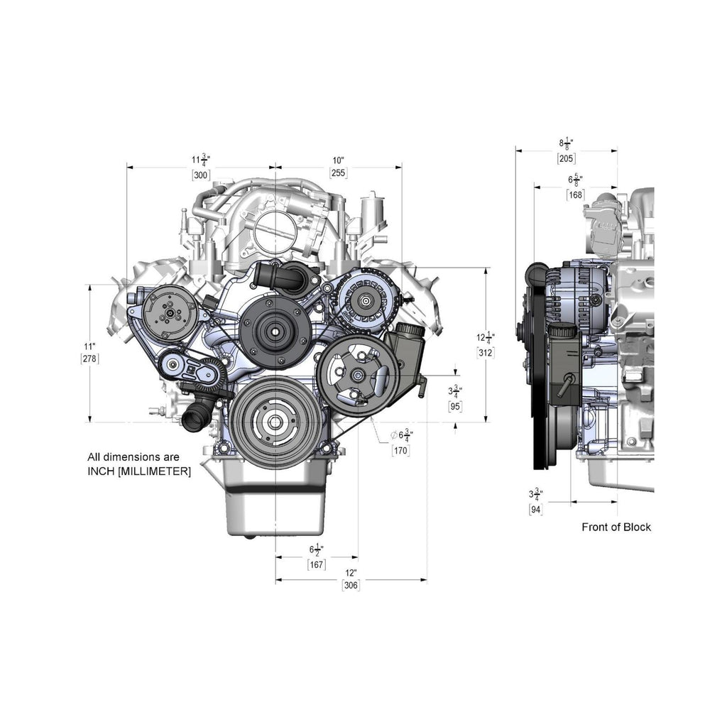 Premium Mid-Mount Complete Accessory System Gen III Hemi Engine Non VVT Fits 2003-2008 5.7L & 2005-2010 6.1L Engines Natural Cast Finish SFI Certified Damper with Billet Aluminum Pulley Holley