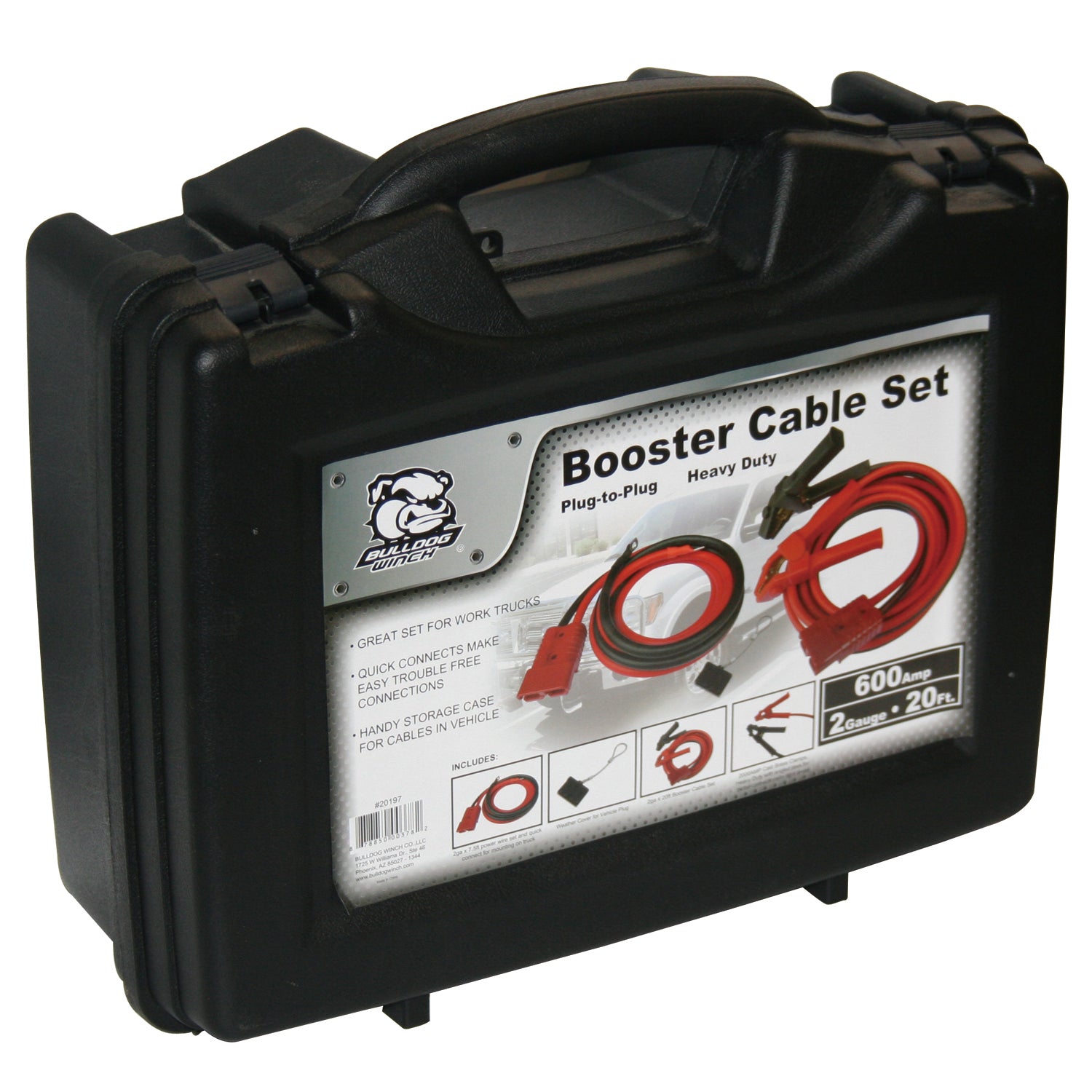 Booster Cable 20 Ft 2 Gauge w/Quick Connects And 7.5 Ft Truck Lead Set Bulldog Winch