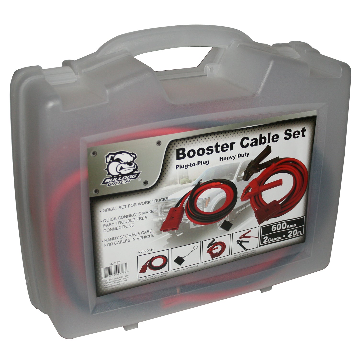 Booster Cable 20 Ft 2 Gauge w/Quick Connects And 7.5 Ft Truck Lead Set Bulldog Winch
