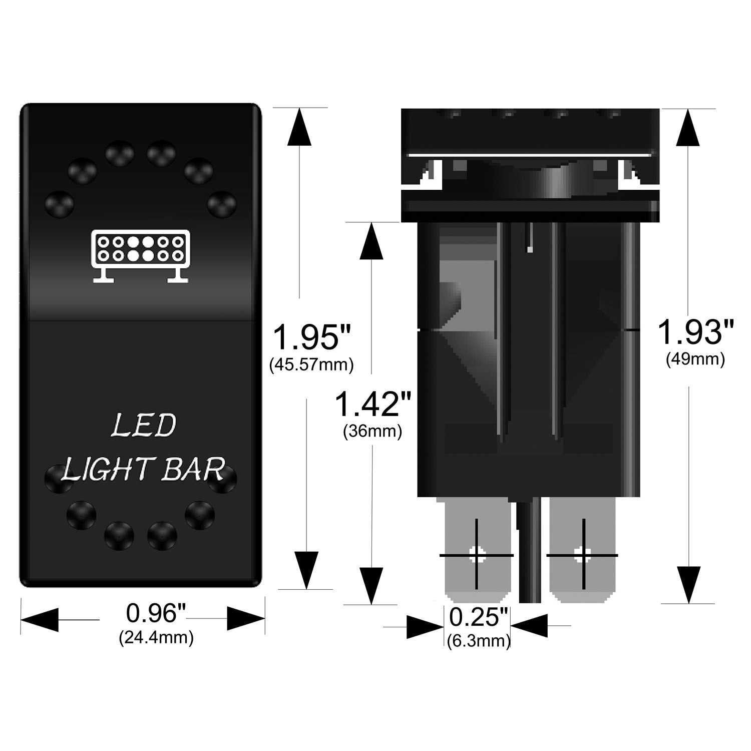 Rocker Switch On/Off 5 Pin LED Light Bar White Bulldog Winch