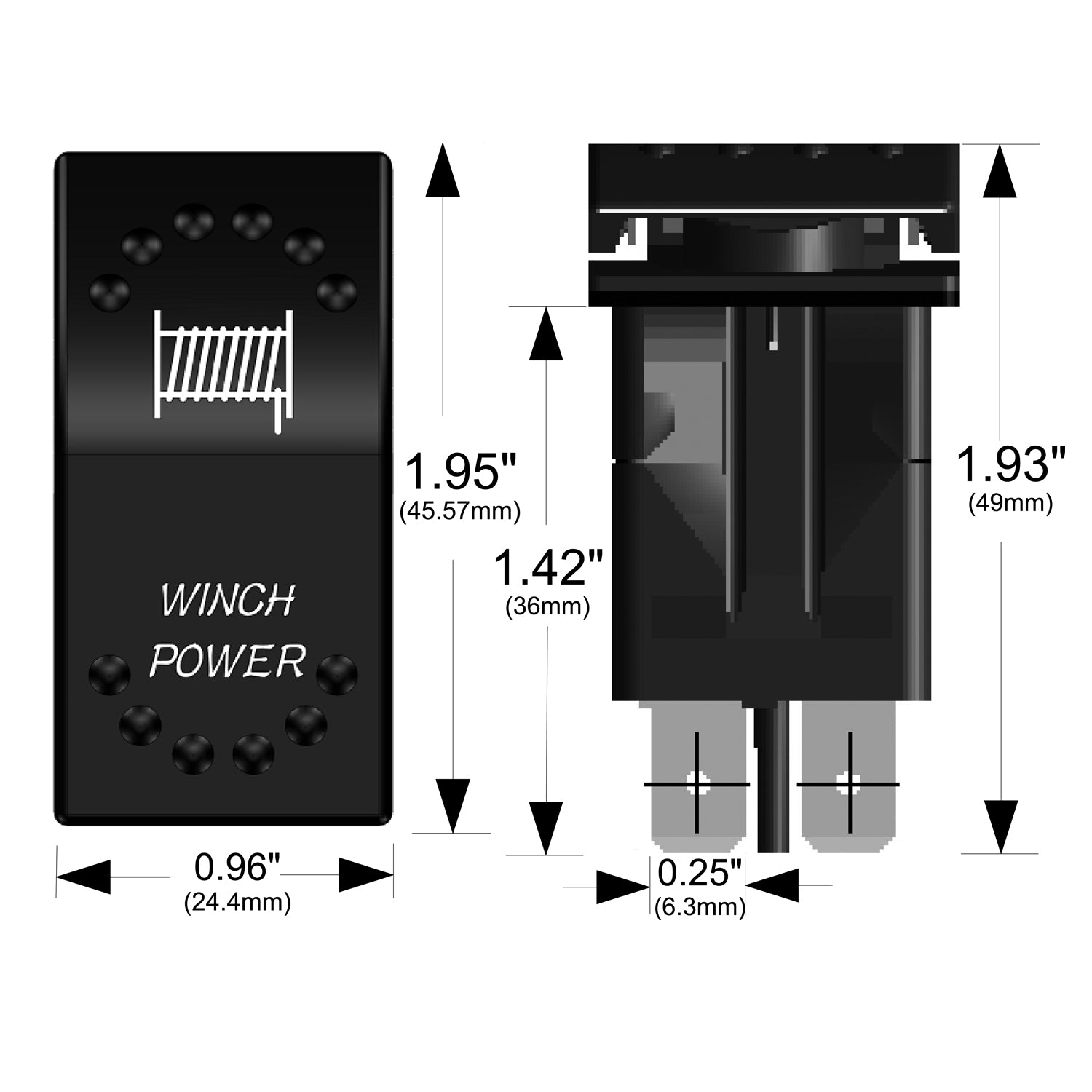 Winch Power Rocker Switch - On/Off 5-Pin-Red Bulldog Winch