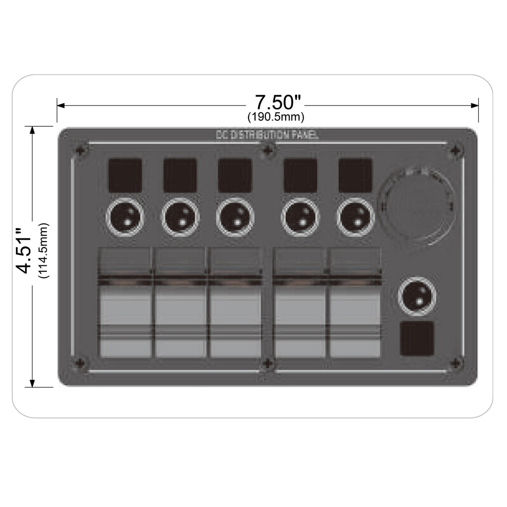 5-Switch Voltmeter Panel W/Breakers Black Bulldog Winch