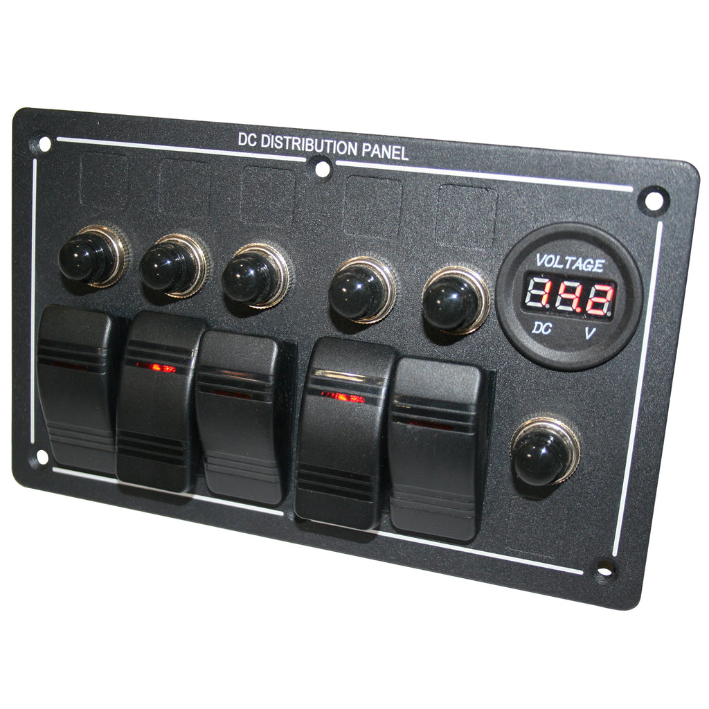 5-Switch Voltmeter Panel W/Breakers Black Bulldog Winch