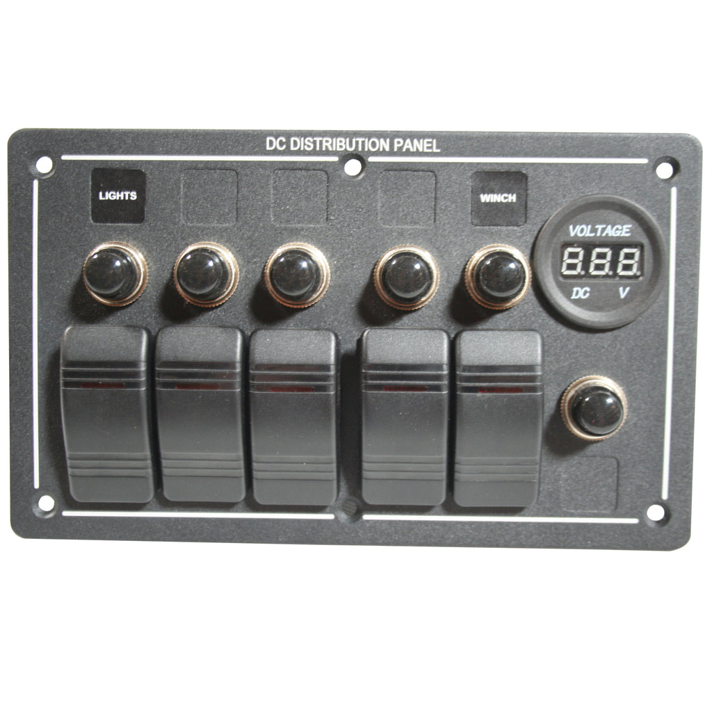 5-Switch Voltmeter Panel W/Breakers Black Bulldog Winch