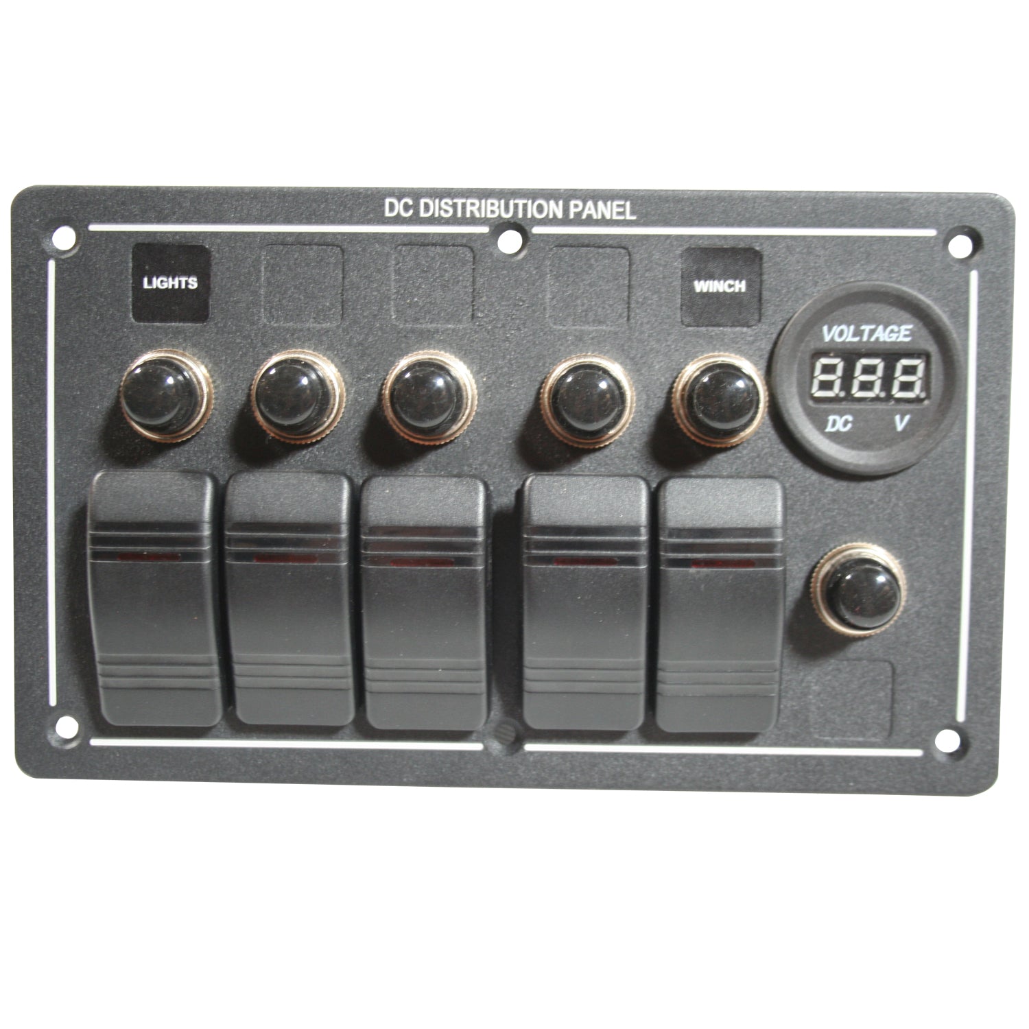 5-Switch Voltmeter Panel W/Breakers Black Bulldog Winch
