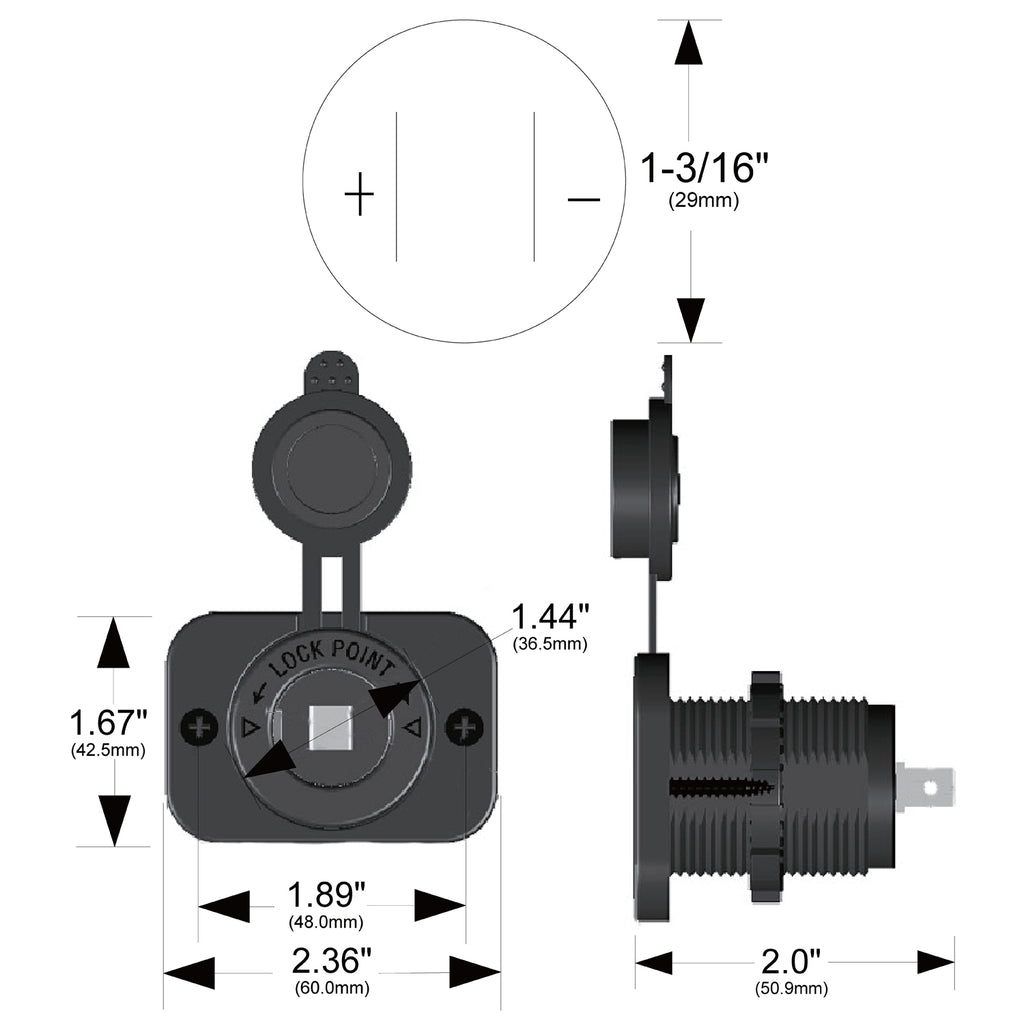 12v Power Socket 20A W/Cover and 3 Mounting Brackets Bulldog Winch