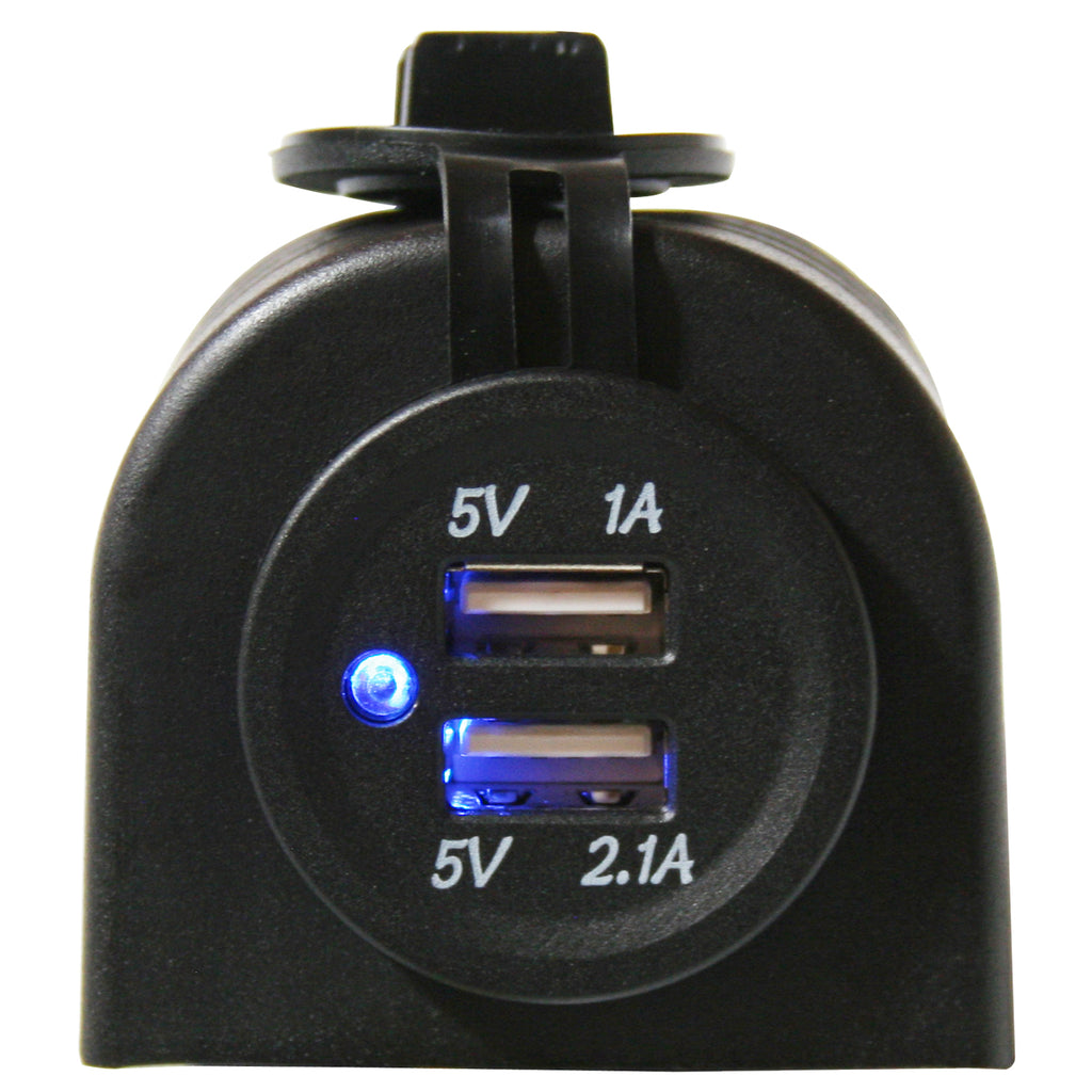 USB Power Socket Dual 5V 1A and 2.1A W/Cover and 3 Mounting Brackets Bulldog Winch