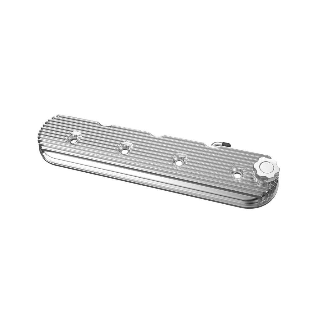 Vintage Series Finned LS Valve Covers, Standard Height Polished Vintage Series Standard Height LS Valve Covers, Cast Aluminum Polished Finish Holley
