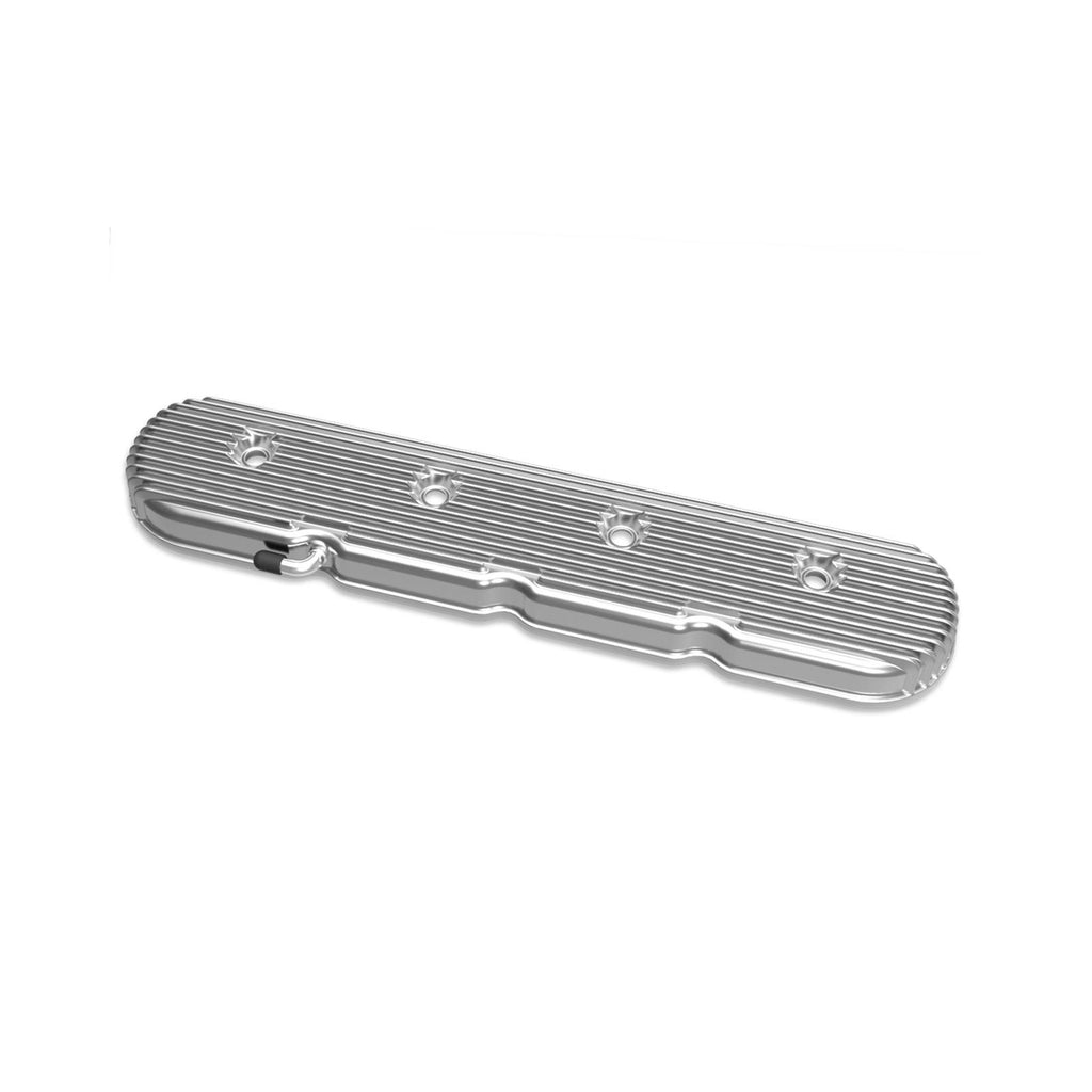 Vintage Series Finned LS Valve Covers, Standard Height Polished Vintage Series Standard Height LS Valve Covers, Cast Aluminum Polished Finish Holley