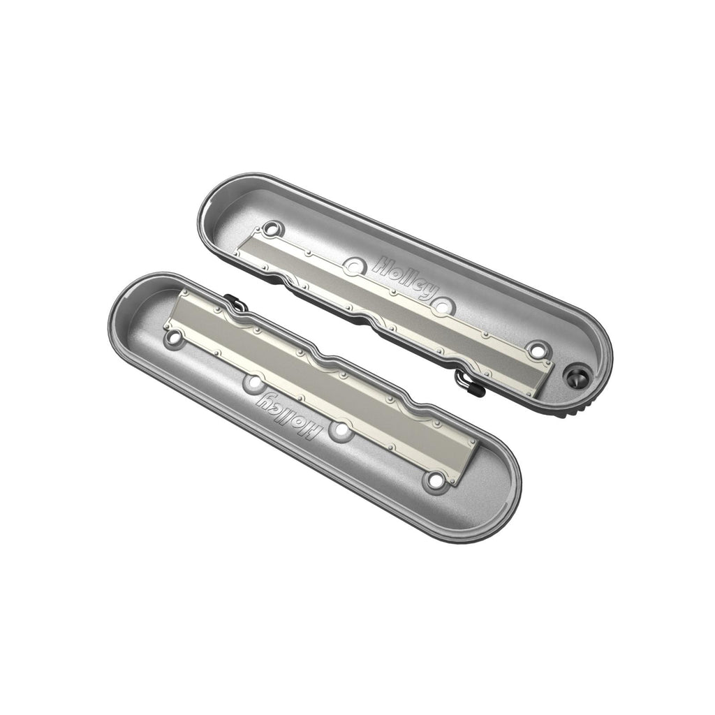 Vintage Series Finned LS Valve Covers, Standard Height Polished Vintage Series Standard Height LS Valve Covers, Cast Aluminum Polished Finish Holley