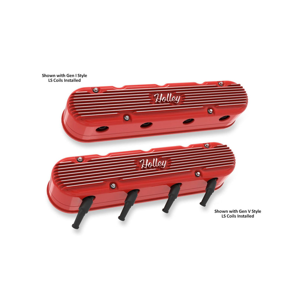 2-Piece Vintage Series Valve Cover Gen III/iv LS Gloss Red Machined Chevrolet Gen III/iv LS Cast Aluminum Coil-Mounting Base & Integrated Coil Cover Holley
