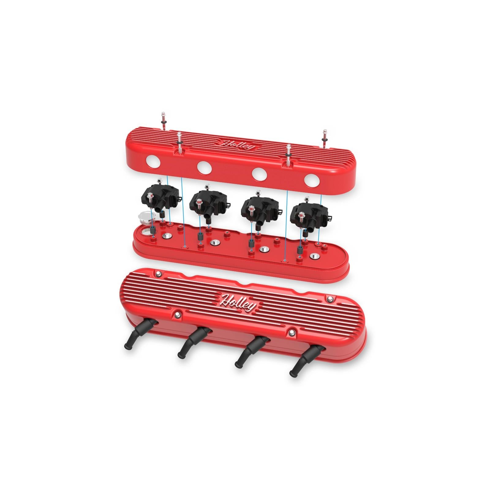 2-Piece Vintage Series Valve Cover Gen III/iv LS Gloss Red Machined Chevrolet Gen III/iv LS Cast Aluminum Coil-Mounting Base & Integrated Coil Cover Holley